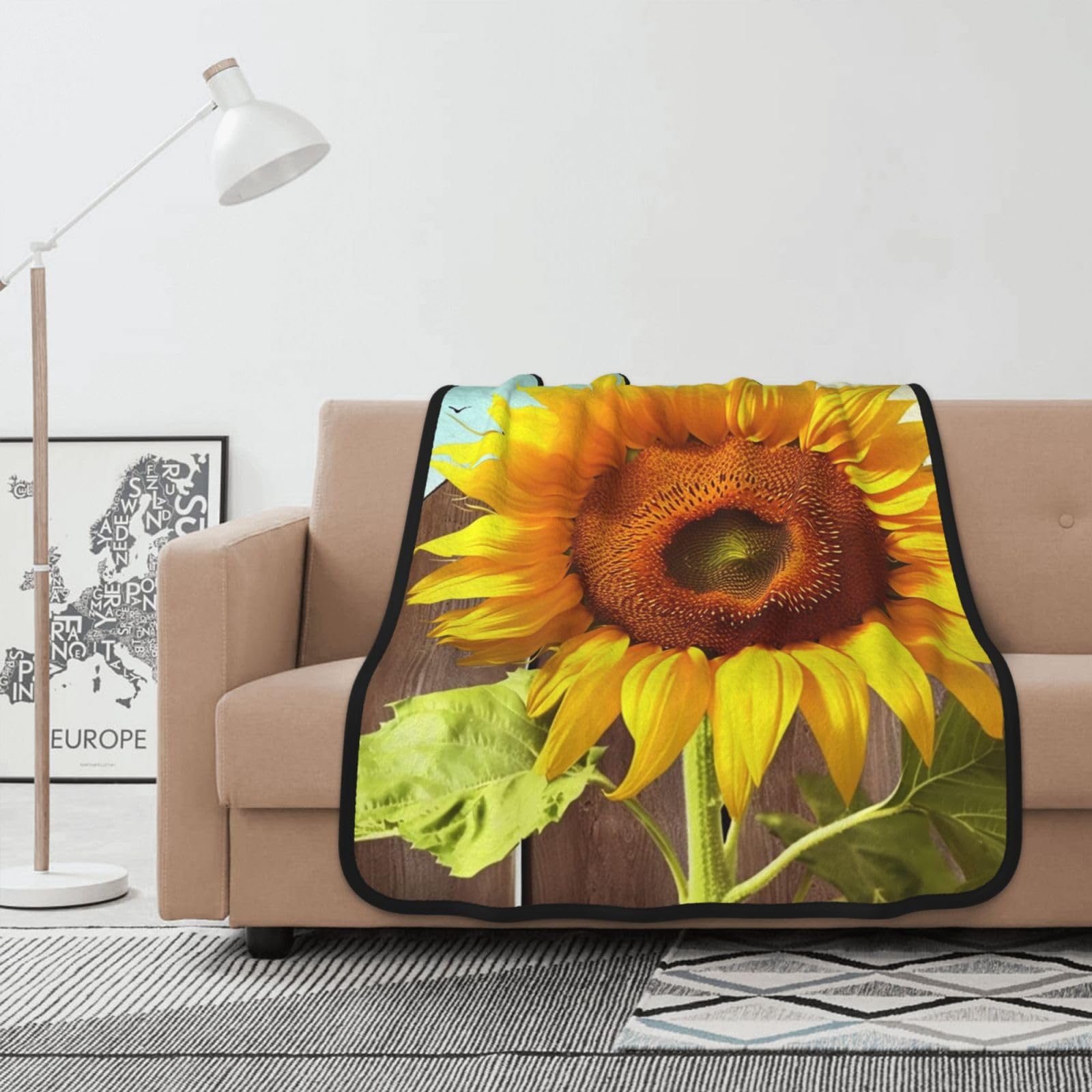Couverture polaire tournesol en flanelle 102x127 cm pour canapé et lit