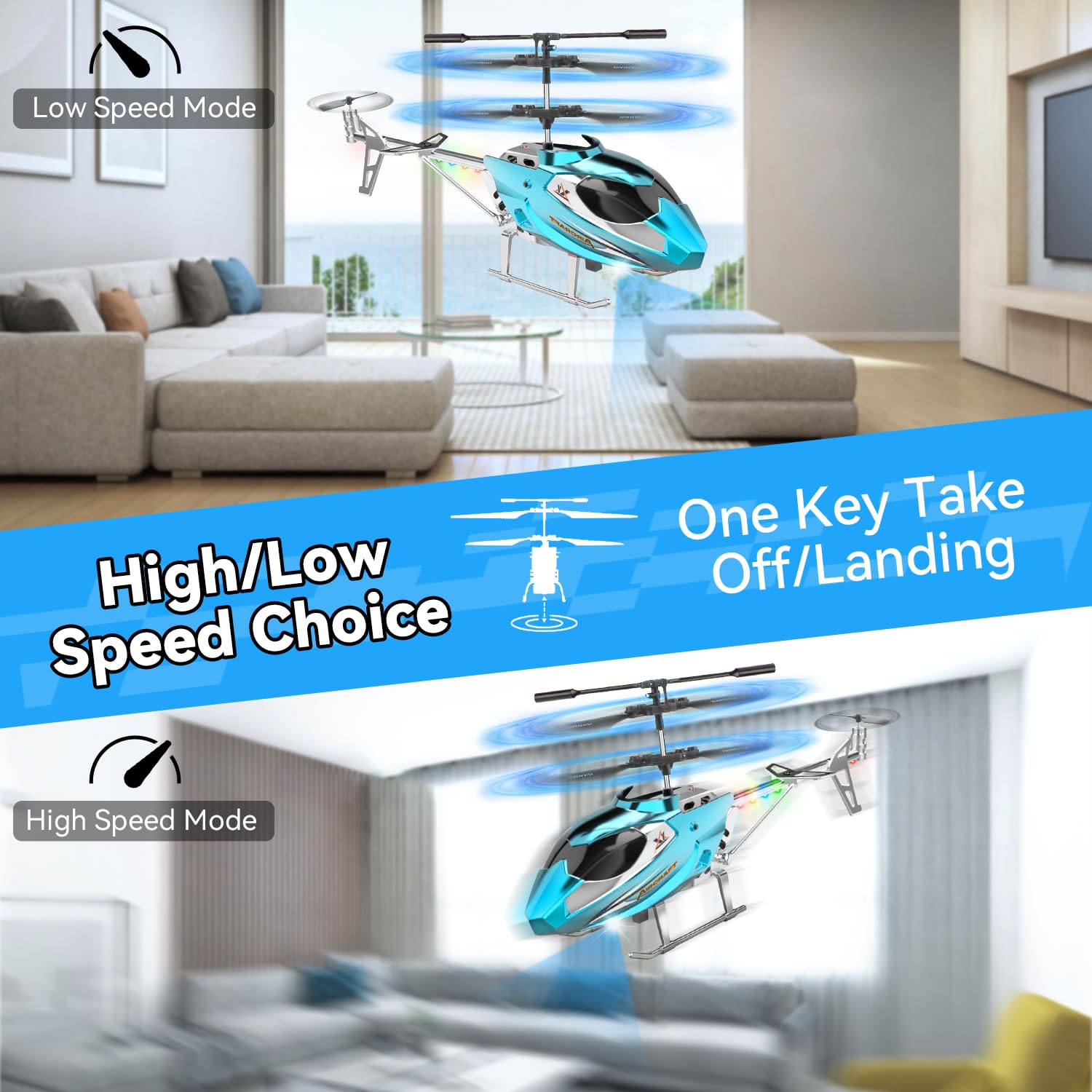 TERRAMUS Remote Control Helicopter for Kids 2.4G Altitude Hold RC Helicopters with LED Light & Gyro - Image 4