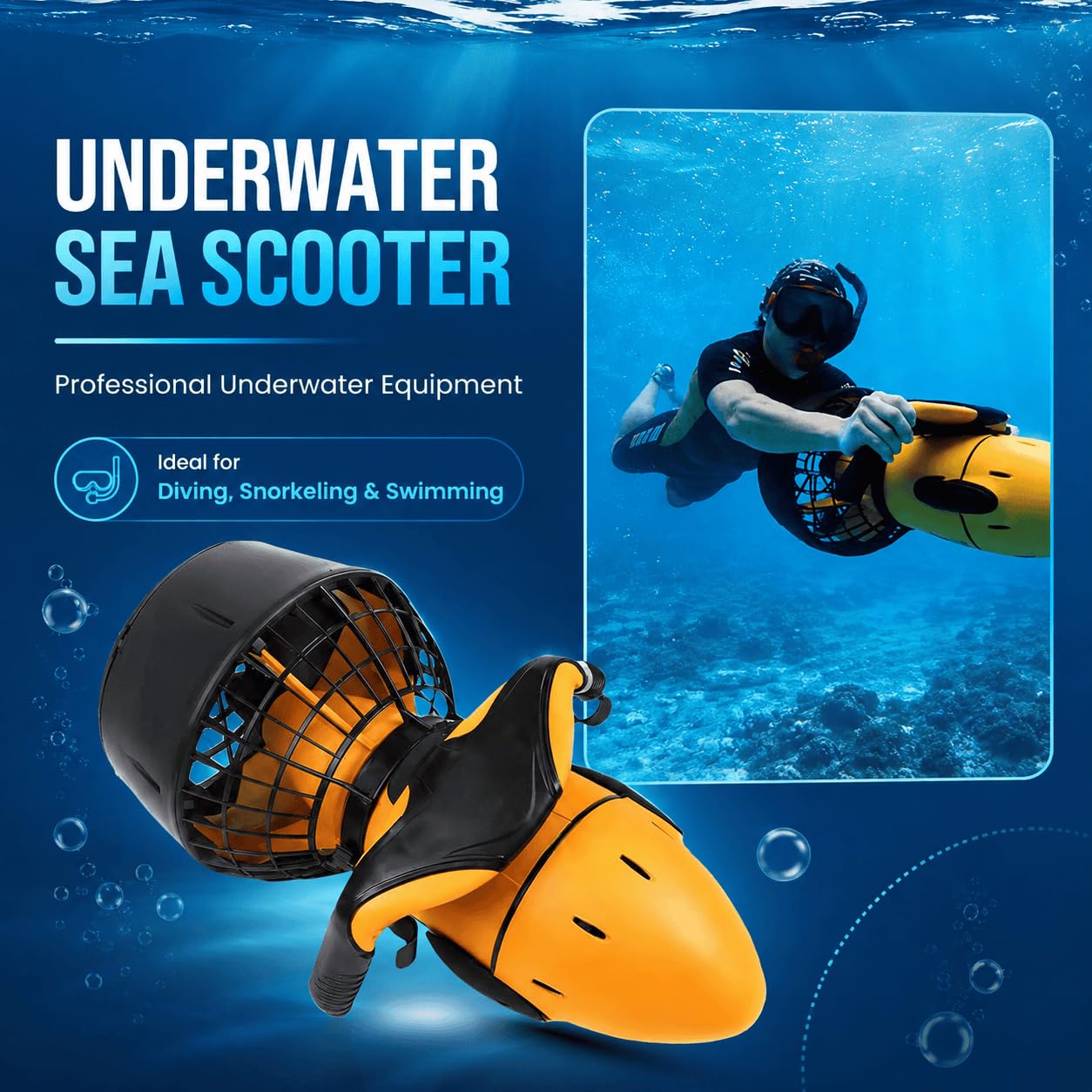Vehículo Submarino de propulsión Buceo Sea Scooter, Seascooter De 500 W | Hélice de Buceo de 5,4 km/h, Scooter de Buceo Impermeable de Larga duración para Buceo, natación y fotografía submarina