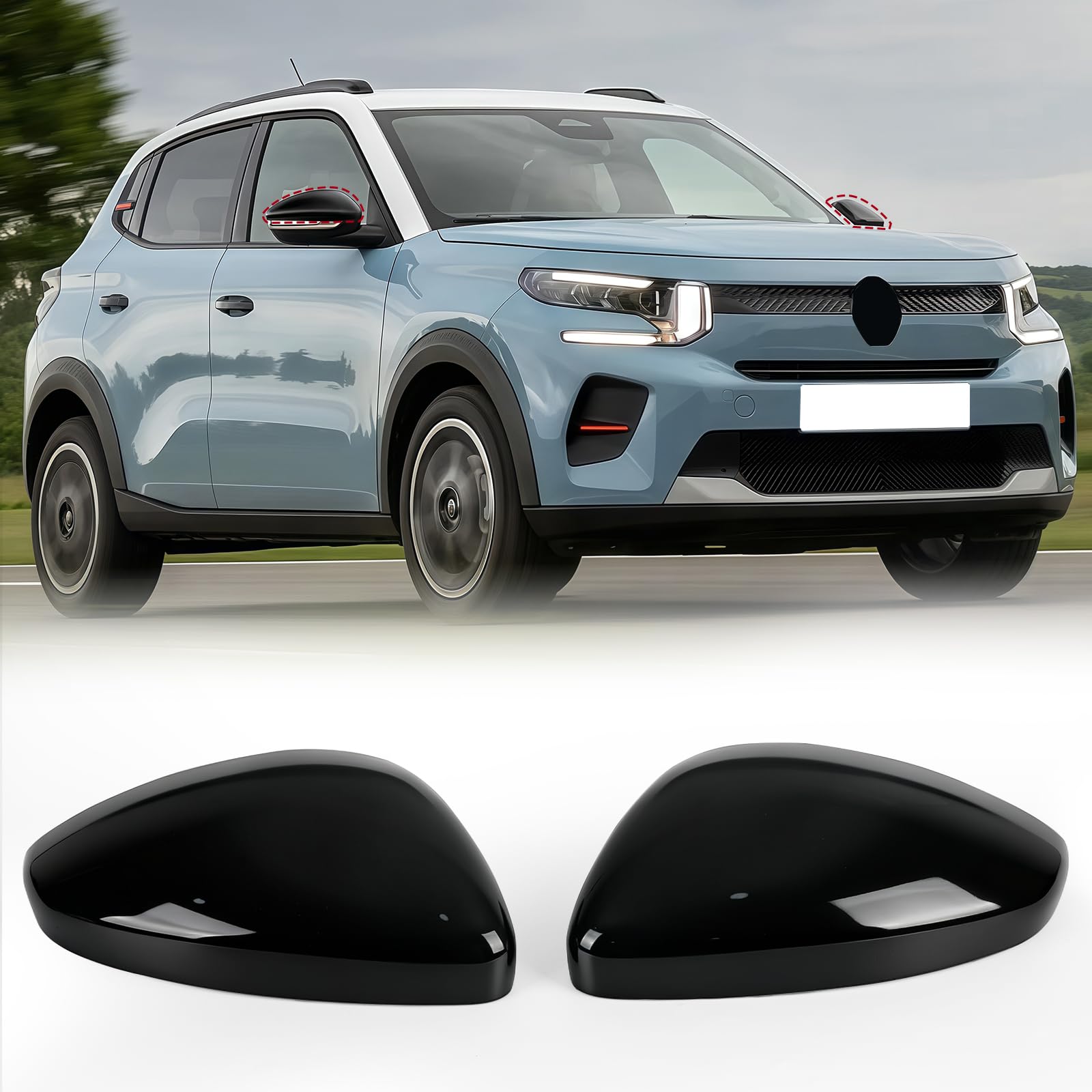 Cappuccio Dello Specchietto Retrovisore Sostituzione per Citroen C3 2016-2023, Cappucci per Specchietti Retrovisori Cromati Copri Specchietto Retrovisore Automatico (Nero)