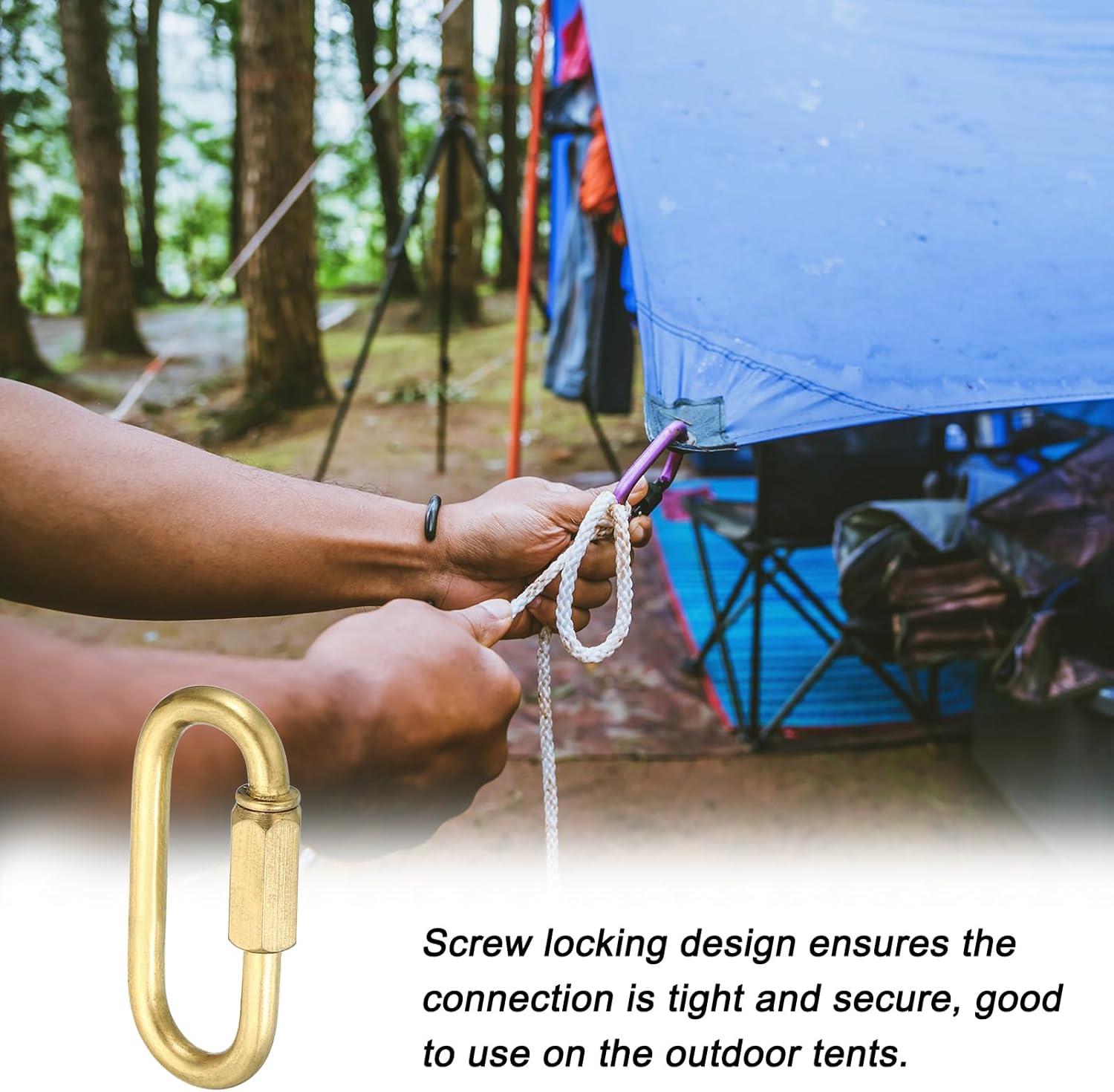 PATIKIL 4mm Copper Chain Quick Links, Screw Locking Chain Connector Oval Snap in Ring Hook Clips for Chandelier Backpack Tent, 44 lbs Brass Tone