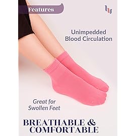 Hugh Ugoli Diabetic Socks for Women, Super Soft, Thin Ankle Socks, Wide, Loose, Non-Binding Top, Seamless Toe, 4 Pairs, P.Orange/R.Cloud/P.Blue/P.Pink, Shoe Size: 10-12