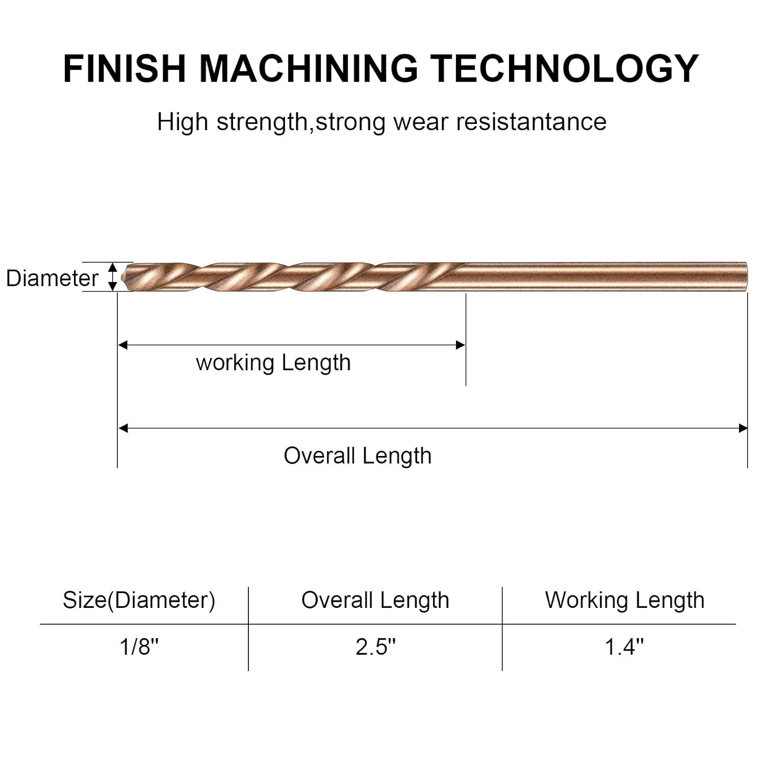 15 Pieces Cobalt Drill Bit Set M35 High Speed Steel Twist Drill Bit Set for Hardened Metal Stainless Steel Cast Iron Woodwork Plastic (1/8 Inch): Tools & Home Improvement