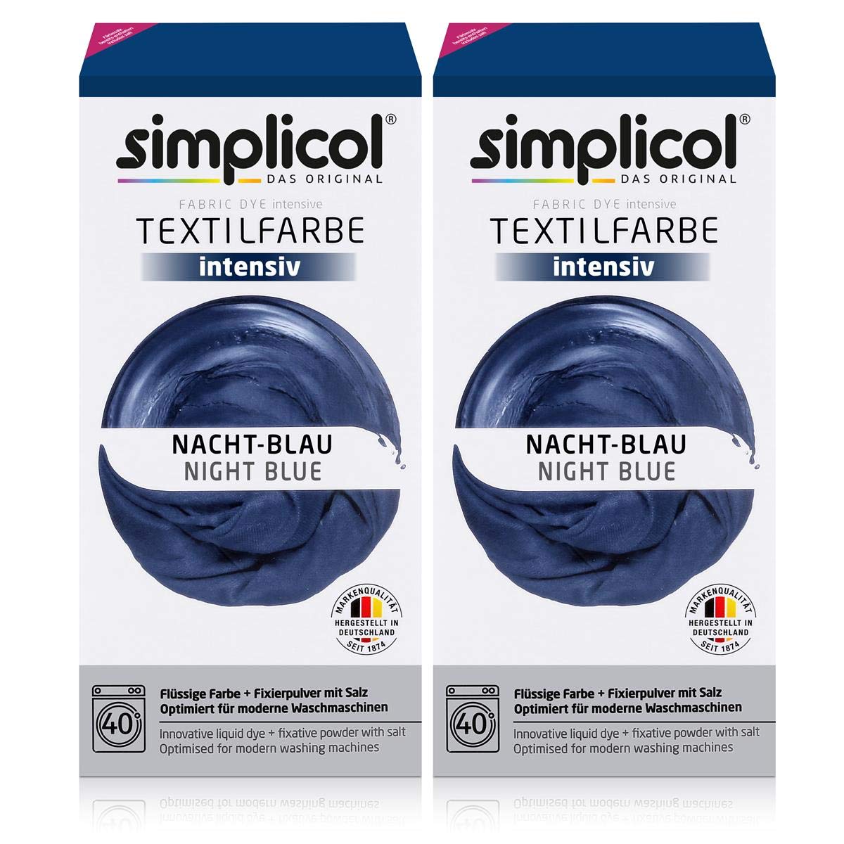 simplicol Tinte Textil Intenso (18 Colores), Azul Noche 1808, Paquete de 2 Unidades, Azul Oscuro: fácil teñido en la Lavadora, Paquete Completo Todo en 1
