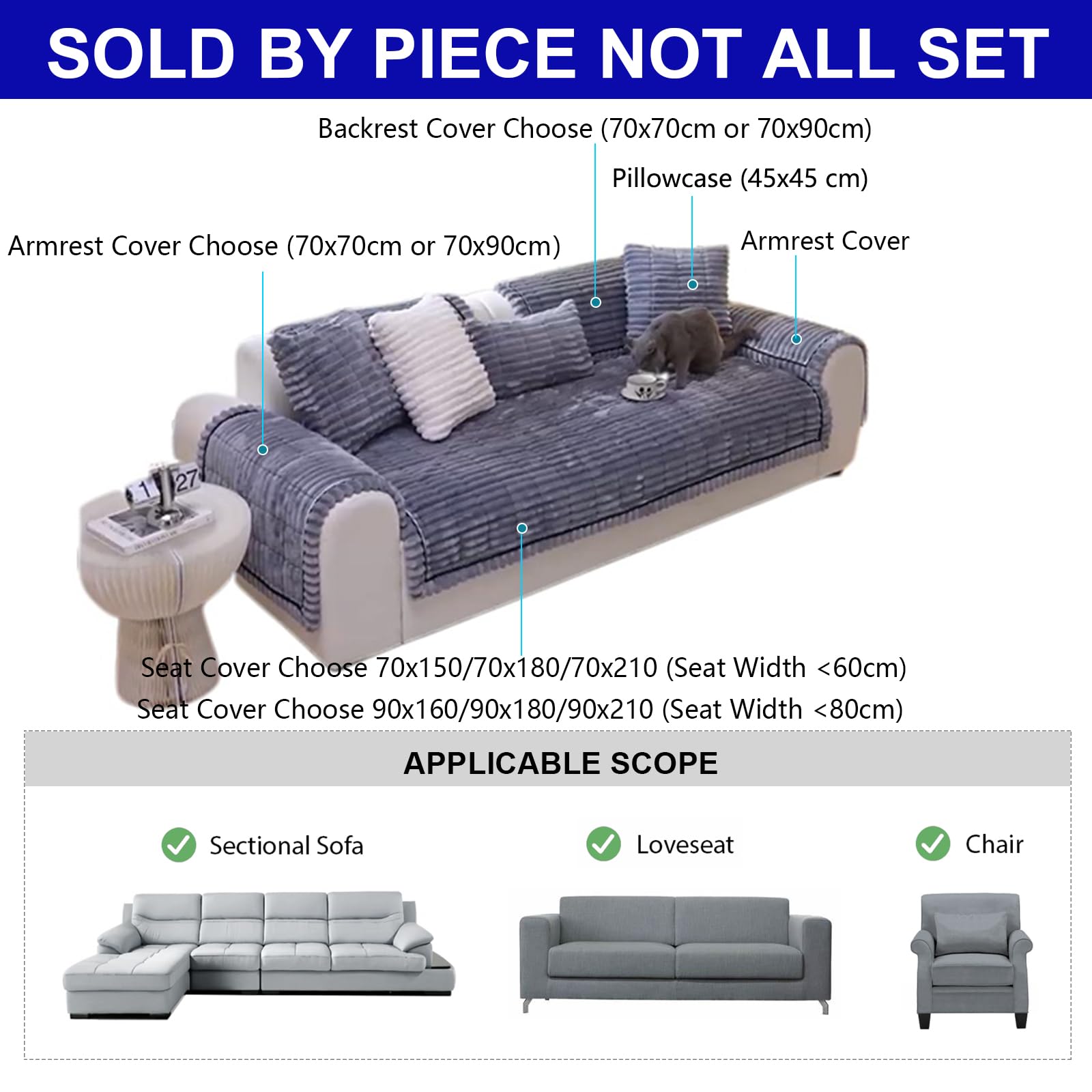 GKXLH Thick Sofa Cover Washable, New Soft Corduroy Universal Sofa Covers 2 3 4 Seater, Non-Slip Couch Cover - Image 4