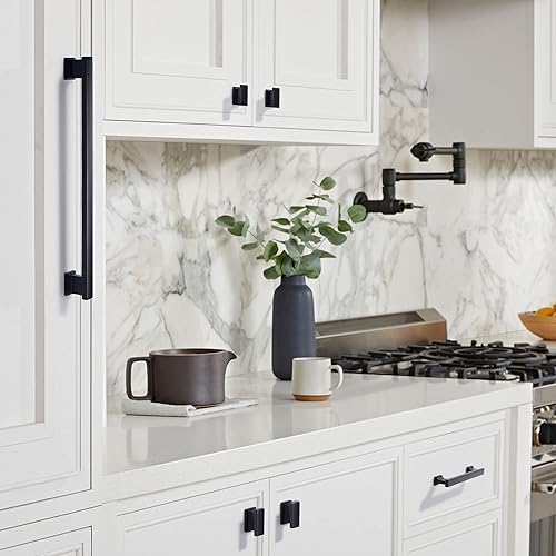 Miniatura 5 de TUNNY Paquete de 10 manijas de gabinete de 4 pulgadas (4.016 in) centro de agujero negro mate para muebles de gabinete de cocina, baño, dormitorio,