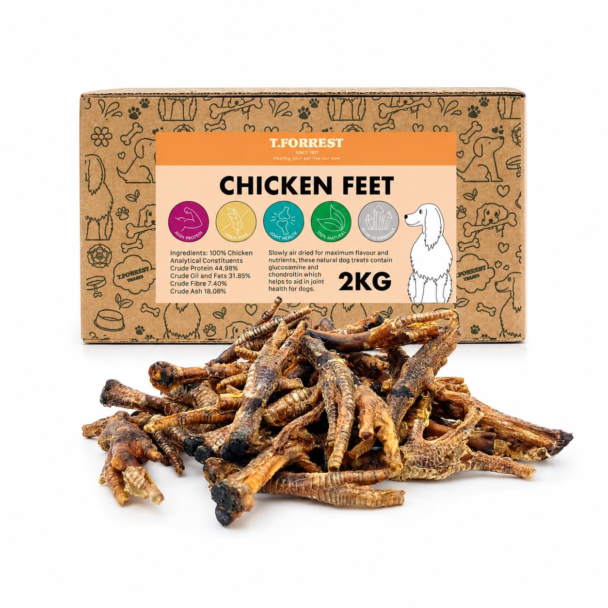 T.Forrest Air-Dried Chicken Feet for Dogs 2kg - 100% Natural, High Protein, Grain Free, Long Lasting Healthy Dog Treats