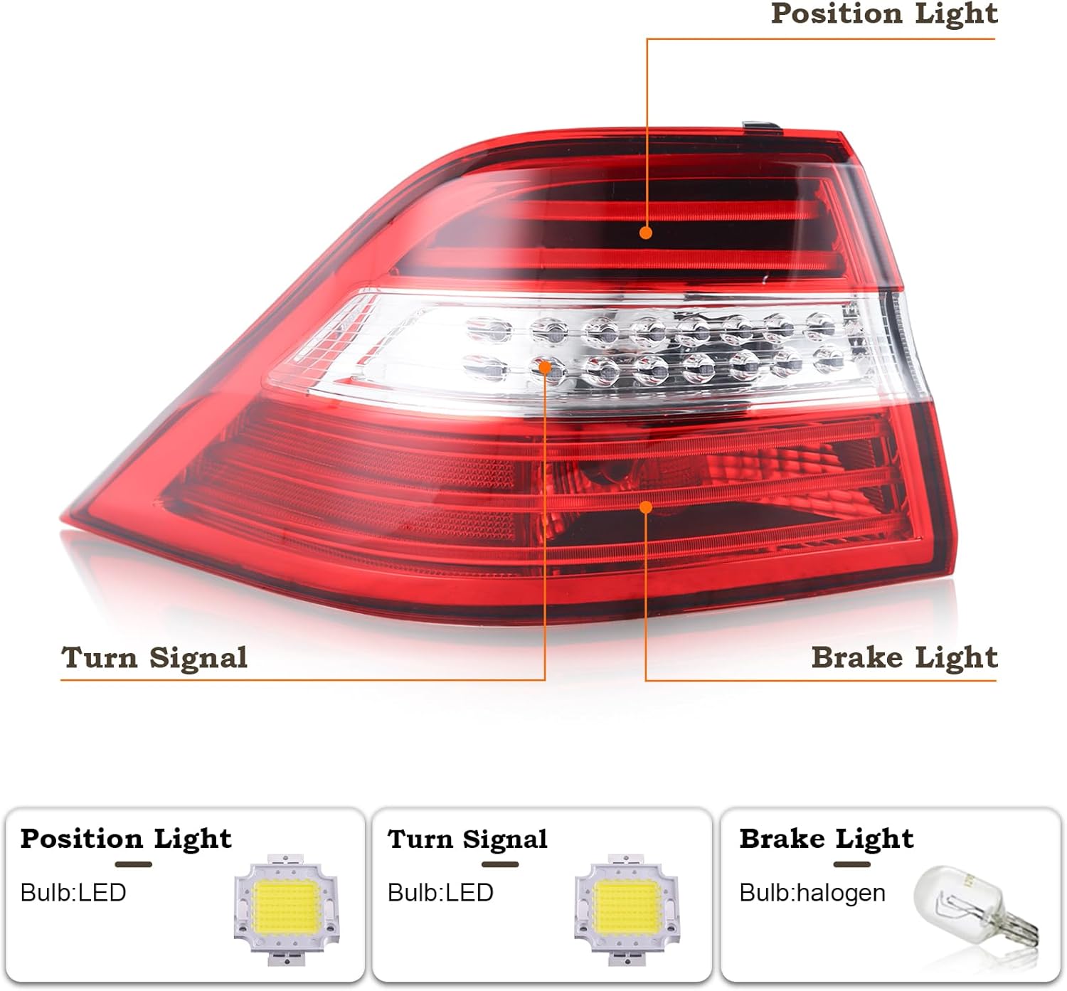 Left Driver Side LED Outer Tail Light Fit for 2012 2013 2014 2015 Mercedes Benz ML350 ML550 W166 Rear Lamp Assembly LH USA Style1669063501 MB2804107