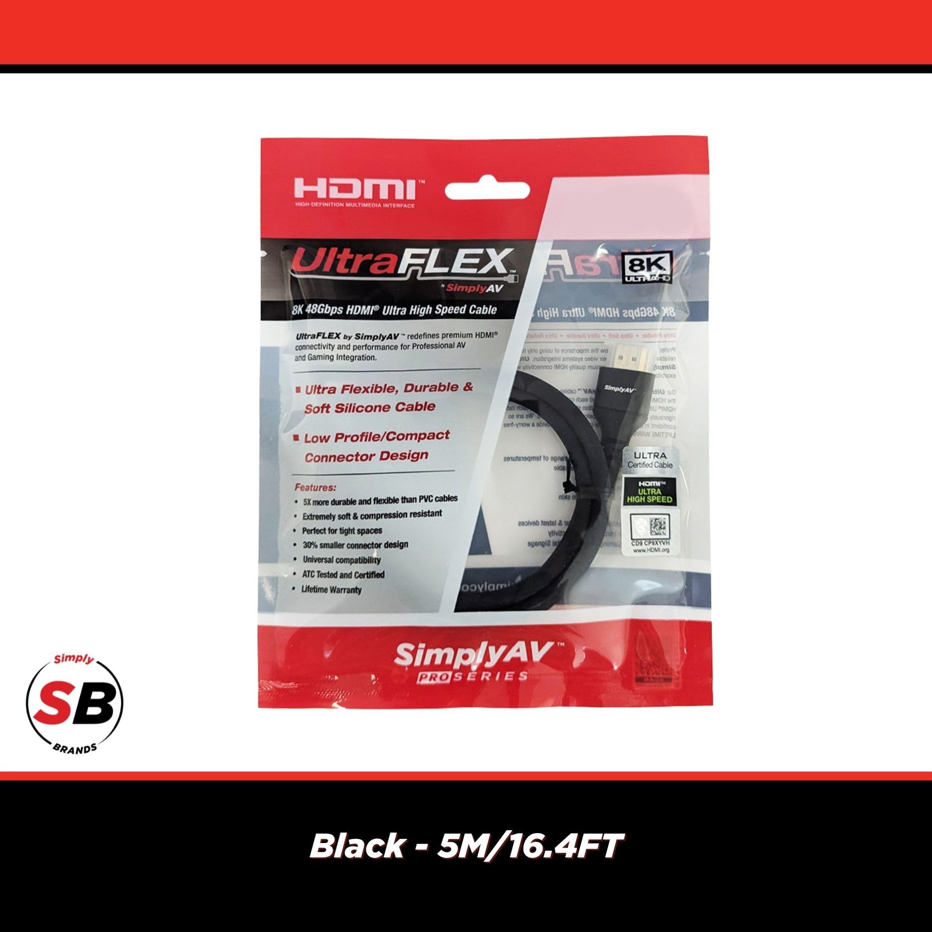 UltraFlex by SimplyAV Câble HDMI ultra haut débit 8K 48 Gbps 5 m
