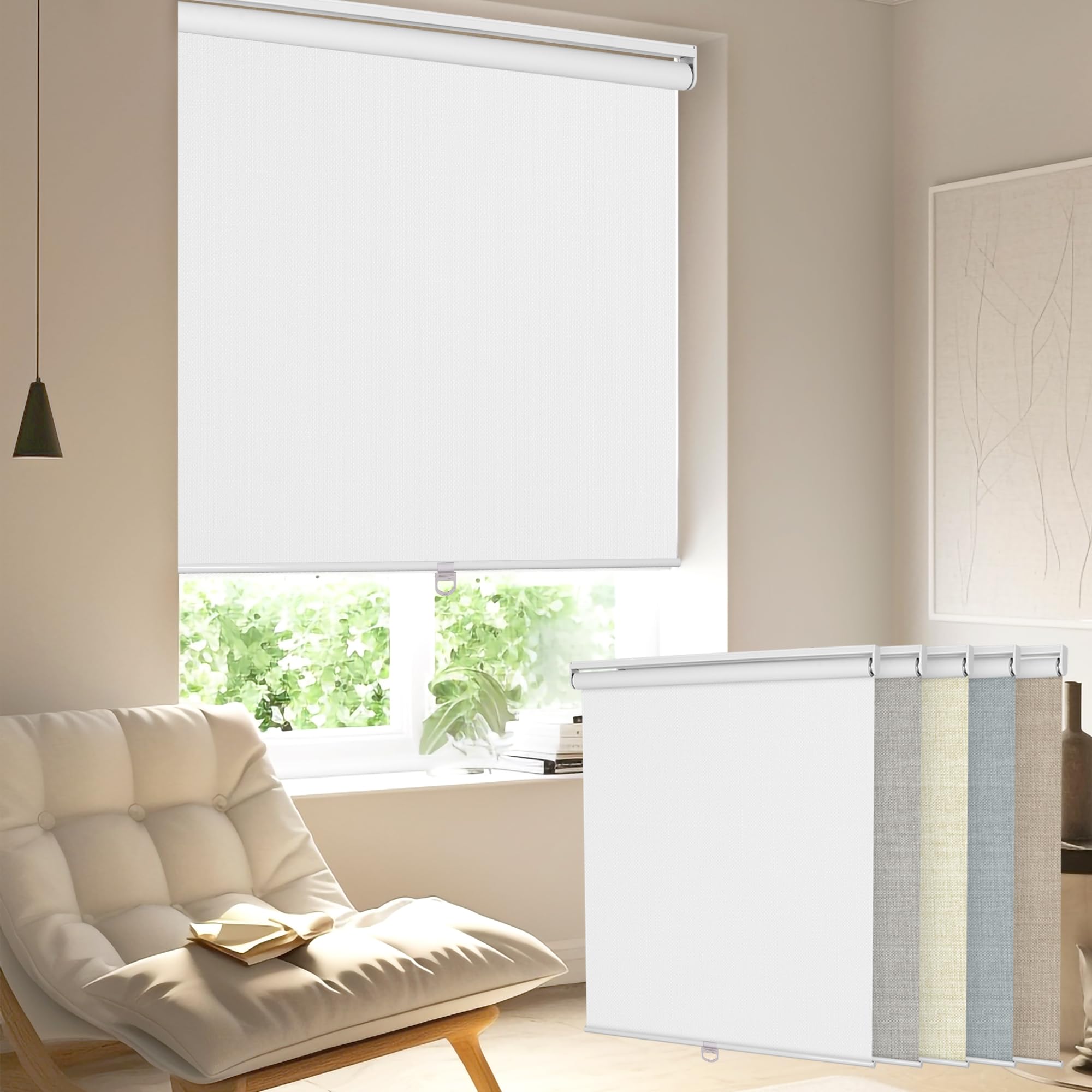 Cordless 100% Blackout Roller Window Shades Custom Pull Down Linen Blinds, Room Darkening up and Down Blinds with Thermal Insulated,Custom Size,White