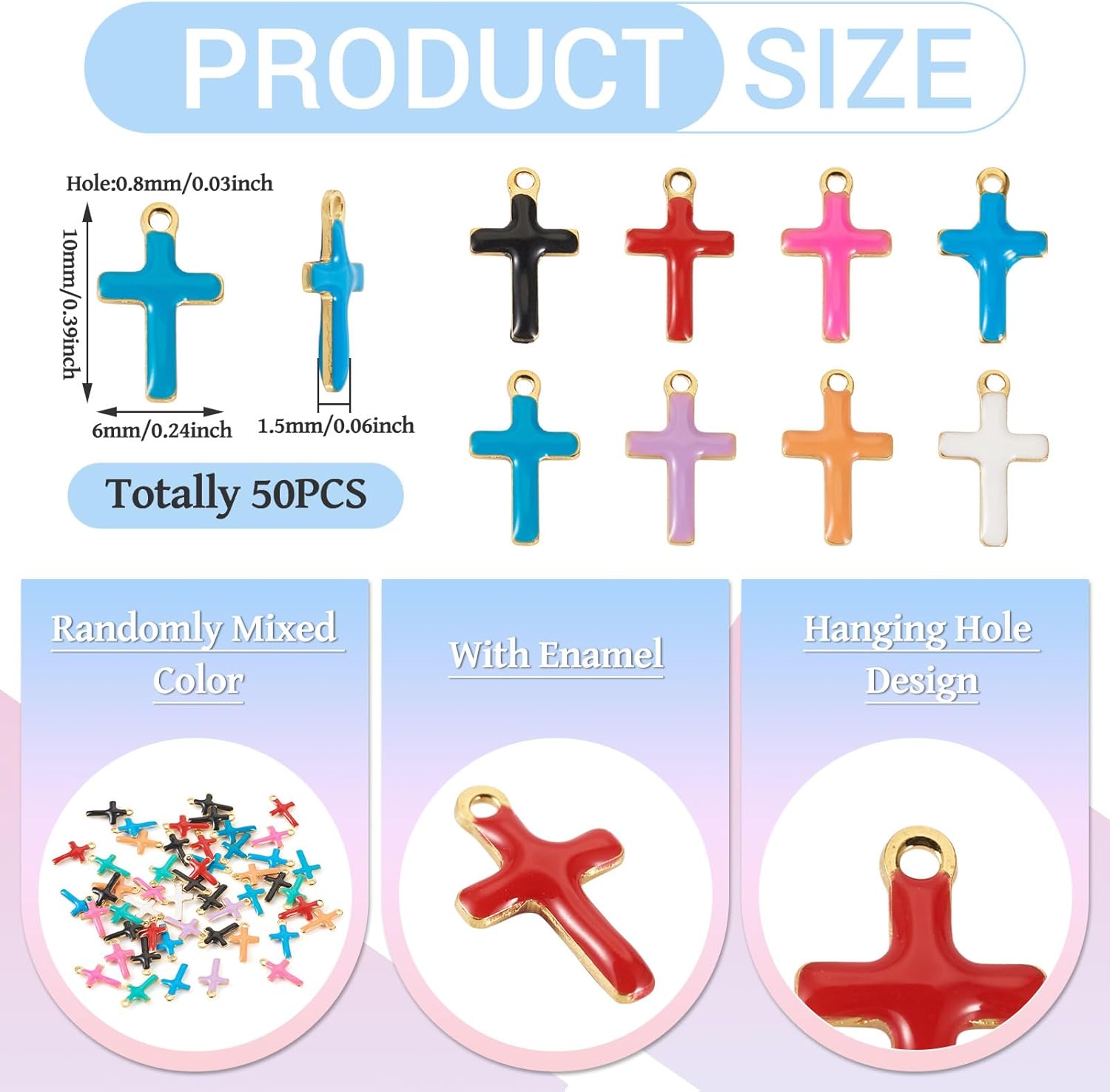 50Pcs Enamel Cross Charms Colorful Jesus Enamel Charm Stainless Steel Cross Pendants for Bracelet Necklace Earring Easter Jewelry Making - Image 4