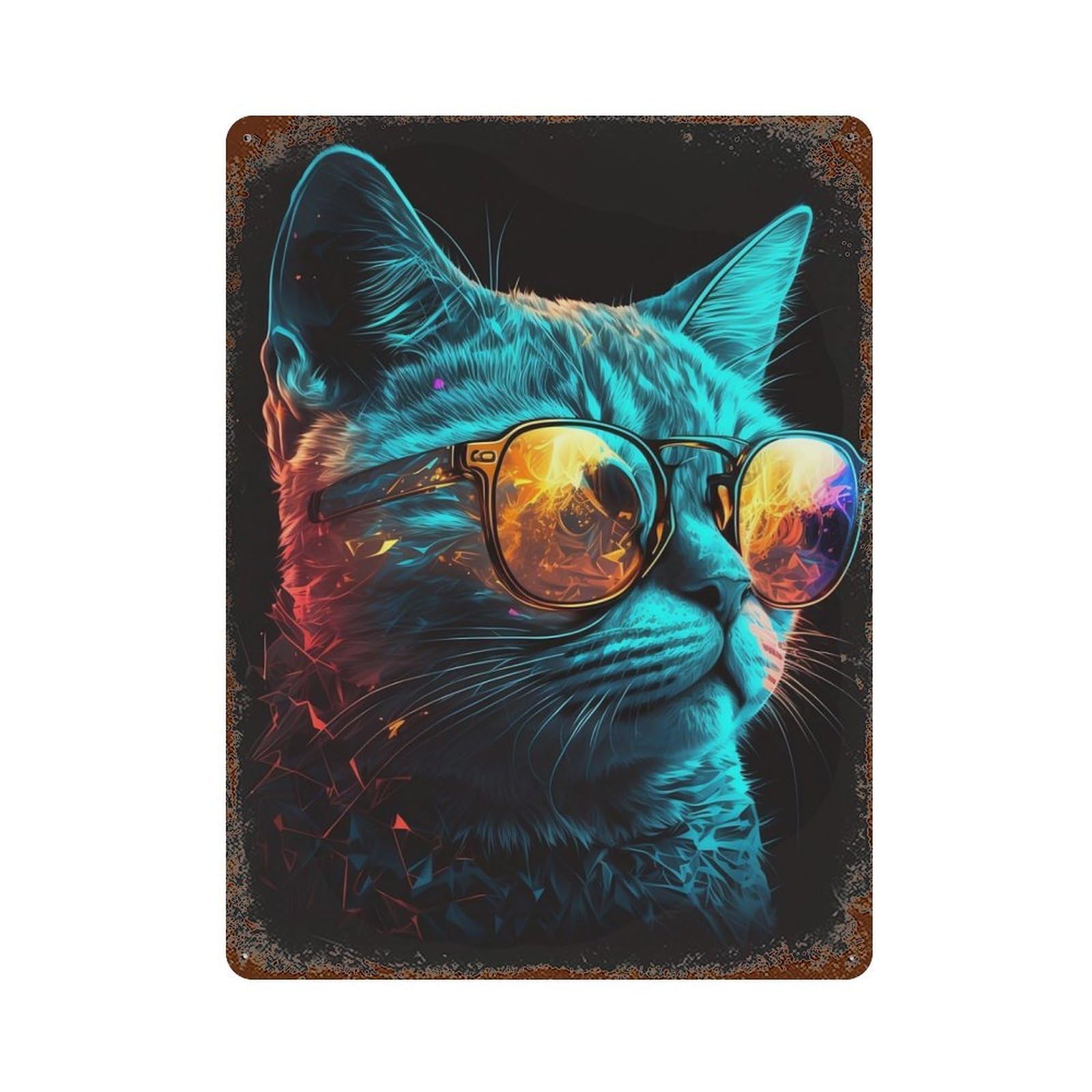 CoolCatNumeroDos Vintage Rust Metal Sign 15.7"x11.8", Retro Wall Decor for Garage, Pub Or Kitchen