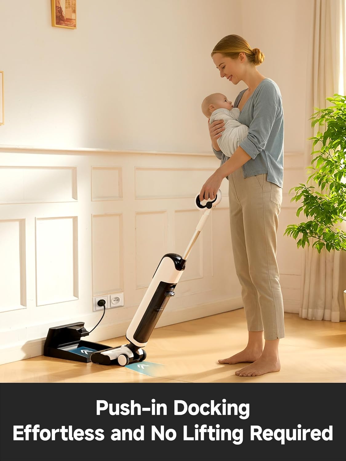 Cleaning made easy, even with a baby in your arms.