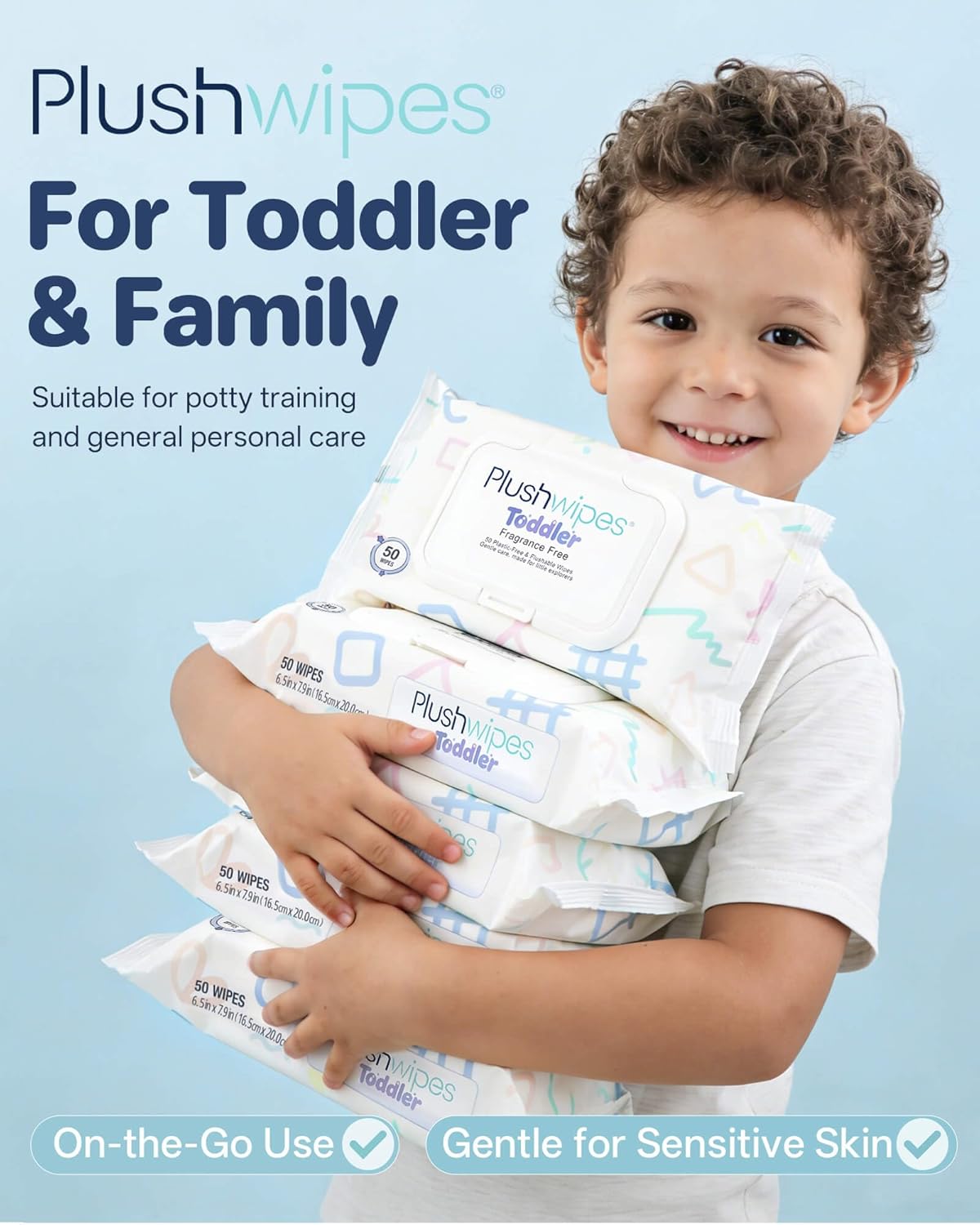 Toddler Flushable Wet Toilet Wipes for Kids, Unscented, Plant-Based, Gentle for Sensitive Skin, One at a Time Dispensing, Potty Training Wipes, Rapid Dispersal, 6 Packs (300 Count)