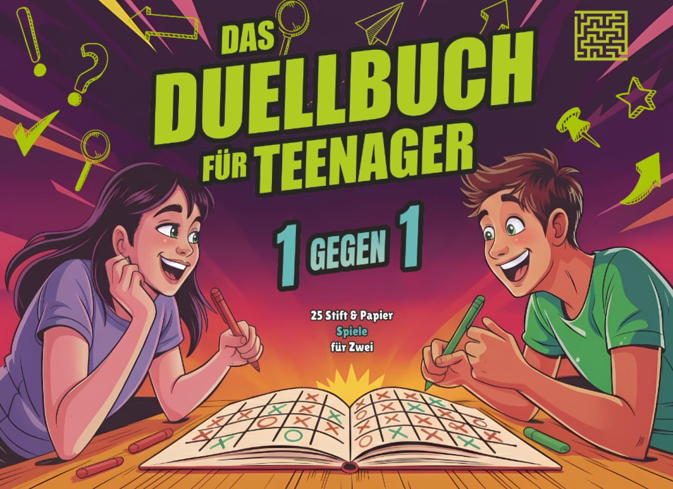 Das Duell-Buch für Teenager 1 gegen 1 – 25 Stift & Papier Spiele für Zwei: Mitmachbuch für Jugendliche mit 25 lustigen Spielen, Rätseln & Challenges – Handy aus, Stift raus, Spaß pur!