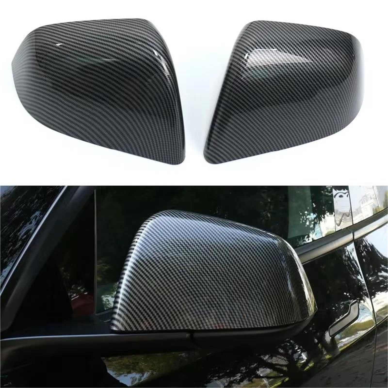 Tapa Cubierta Espejo Retrovisor Para Tesla Para Model 3 Para Highland ABS Espejo Retrovisor Carcasa Decorativa Accesorios Exteriores Coche Cubierta Fibra Carbono(1Matt Carbon)