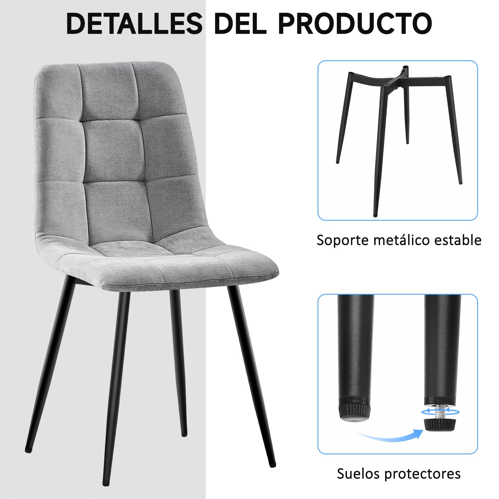 Pack de 6 Sillas de Comedor, Sillas Cocina con Tela de Lino Y Patas De Metal Negro,Sillas Tapizadas,Silla de Dormitorio,Silla de SalóN,Sillas Comedor Modernas-Gray