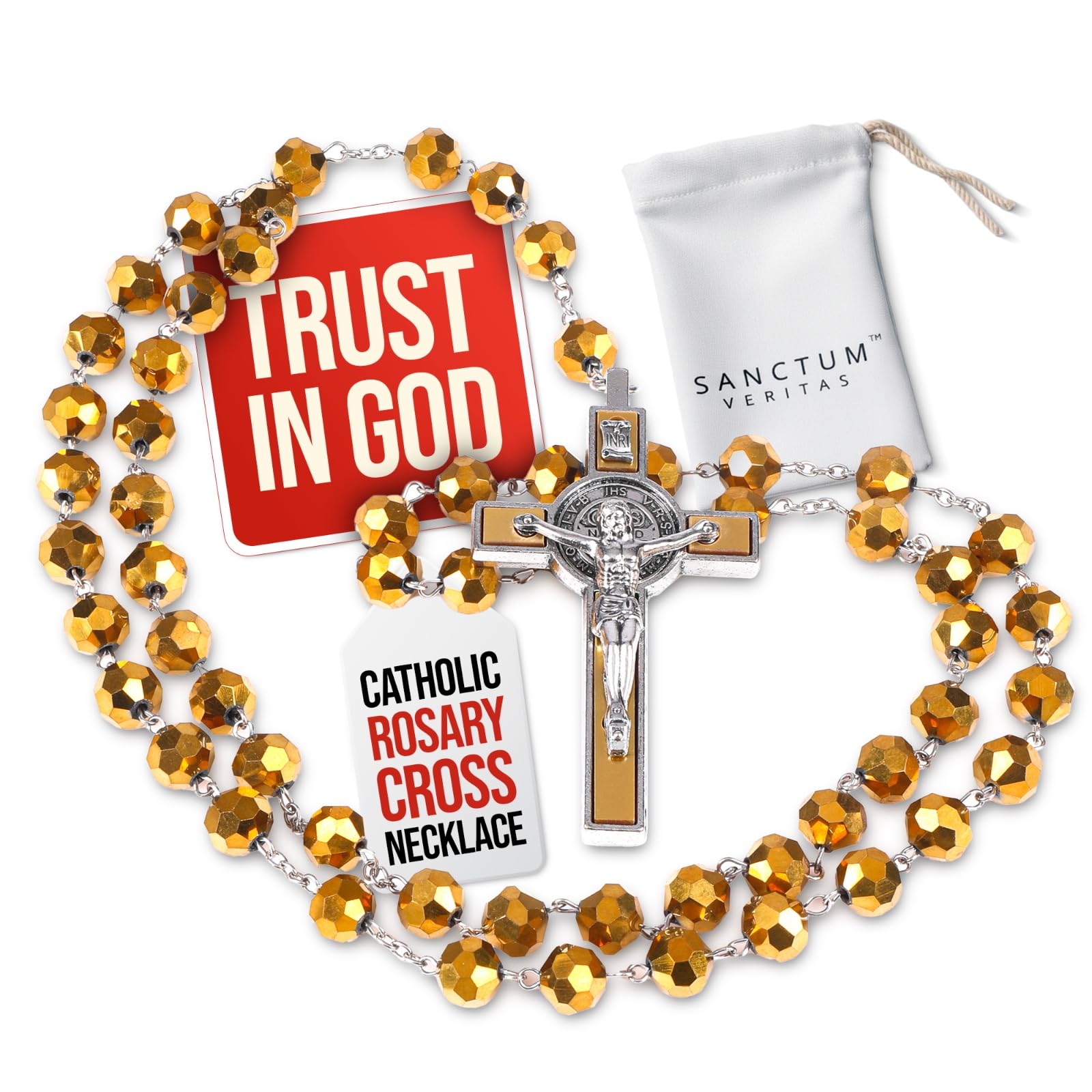 SANCTUM VERITAS Catholic Rosary Necklace | Large Italian Prayer Beads, Gift