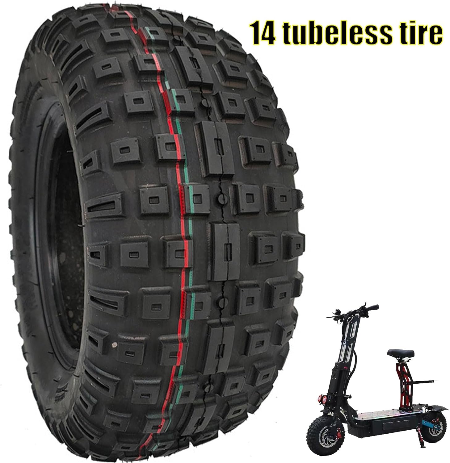 14 Inch Electric Scooter Tire 14x5.0-6.5 Off Road Fat,130/70-6.5 Tubeless Antiskid Off Road Tire Anti-Skid Replacement Tire For E-Scooter, Atv, Go Kart Compatible with Toursor Scooter