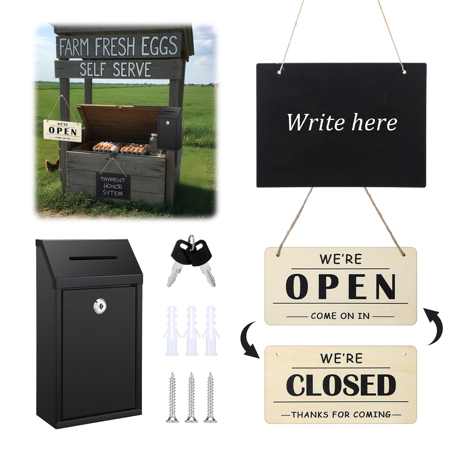 View 1 of [MISSING KEYS] LEIFIDE Black Cash Box with Message Board and Open/Closed Sign