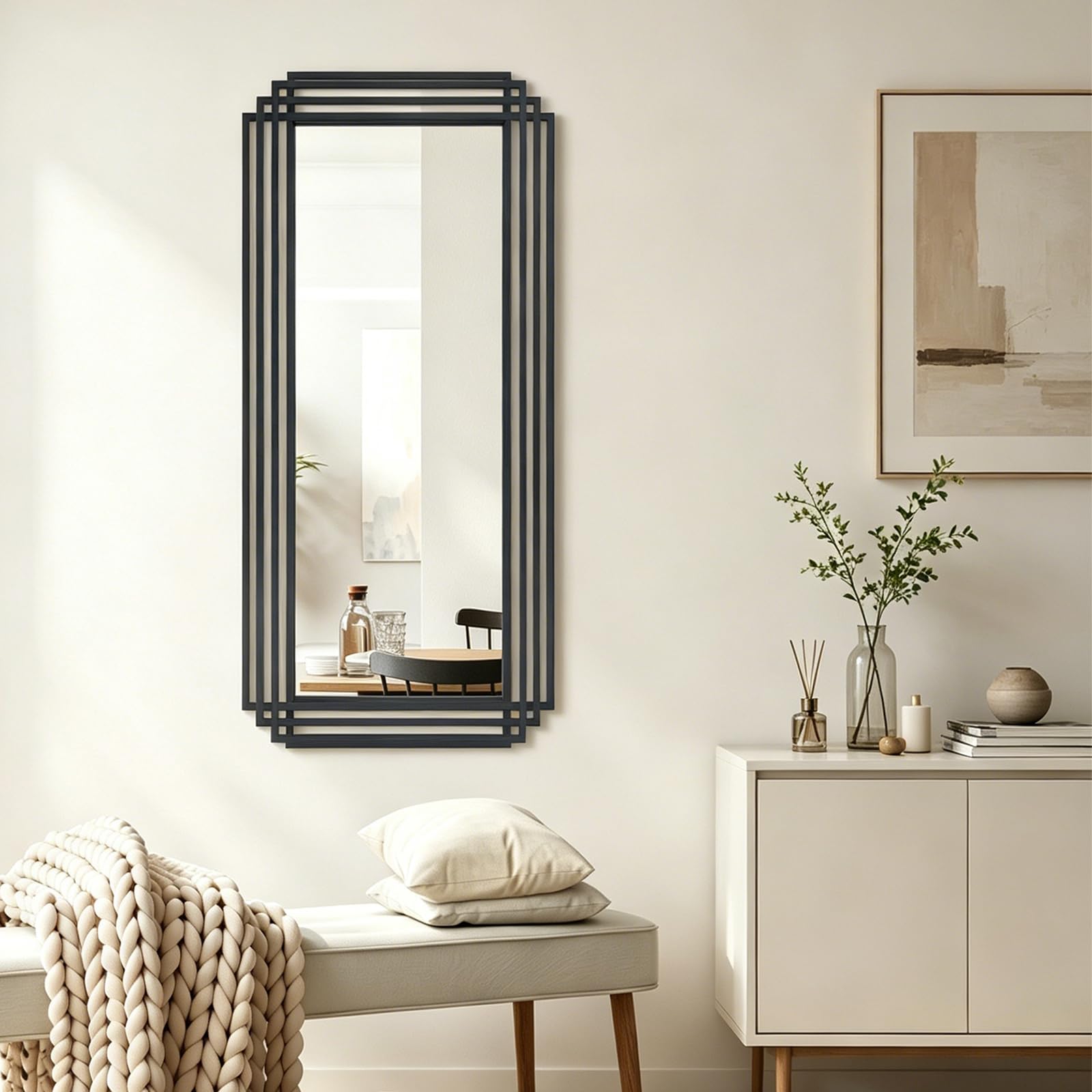 DAOYIJIAJU Black Geometric Frame Mirror 47x22