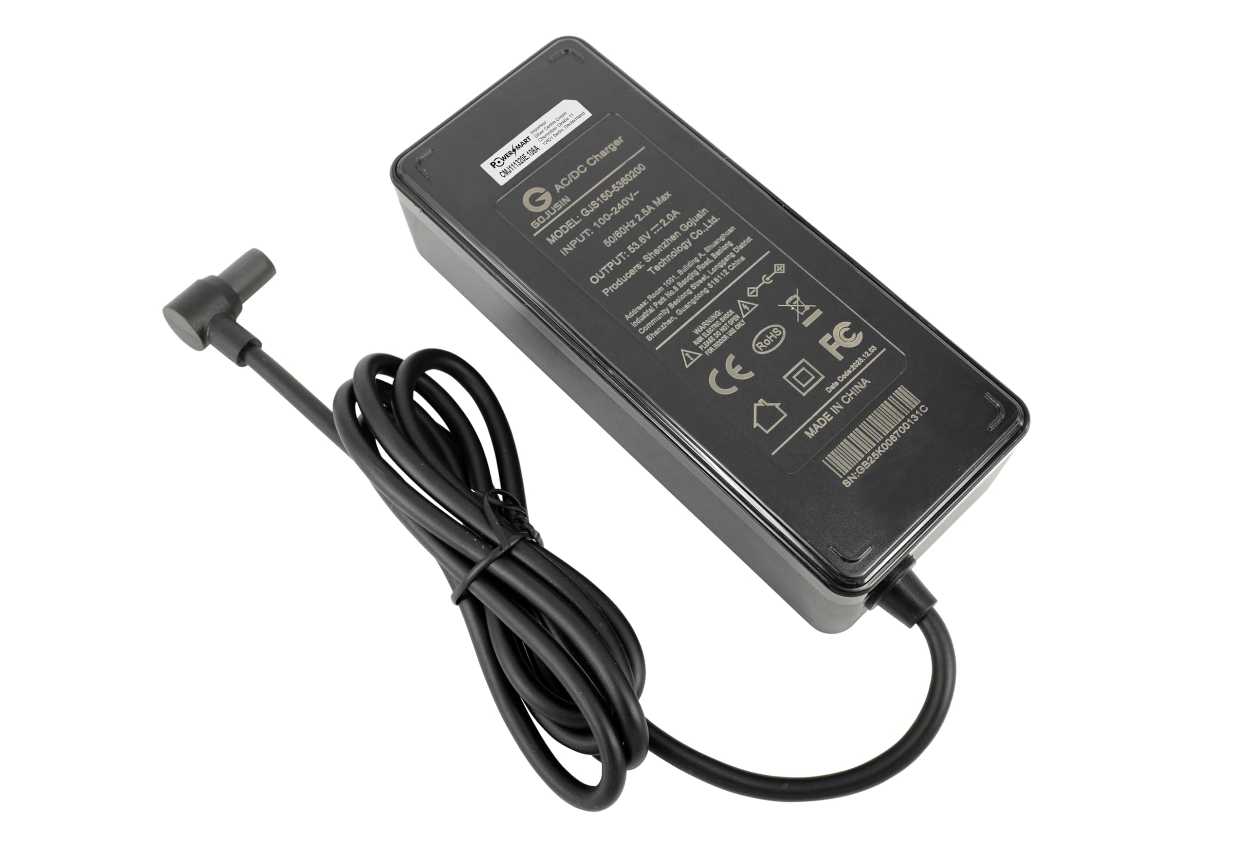 PowerSmart Câble de Charge 53,6 V 2 A pour Batteries Lithium-ION 48 V, Chargeur Rapide pour Navee S65, N65i, S60, ST3 Pro