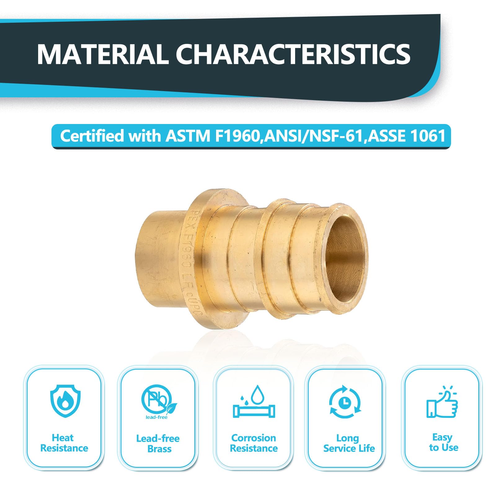 Paquete de 5 accesorios de expansión Seelink PEX-A, adaptador macho de sudor PEX-A de 3/4 x 1/2 pulgadas, accesorios de tubería de expansión de latón, para accesorios de manguera de tubería PEX, ASTM