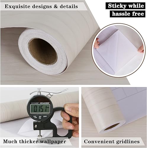Miniatura 2 de TORC Papel tapiz de madera blanca para despegar y pegar de 17.1 x 240 pulgadas, papel de contacto de madera de arce sintético para tocador de