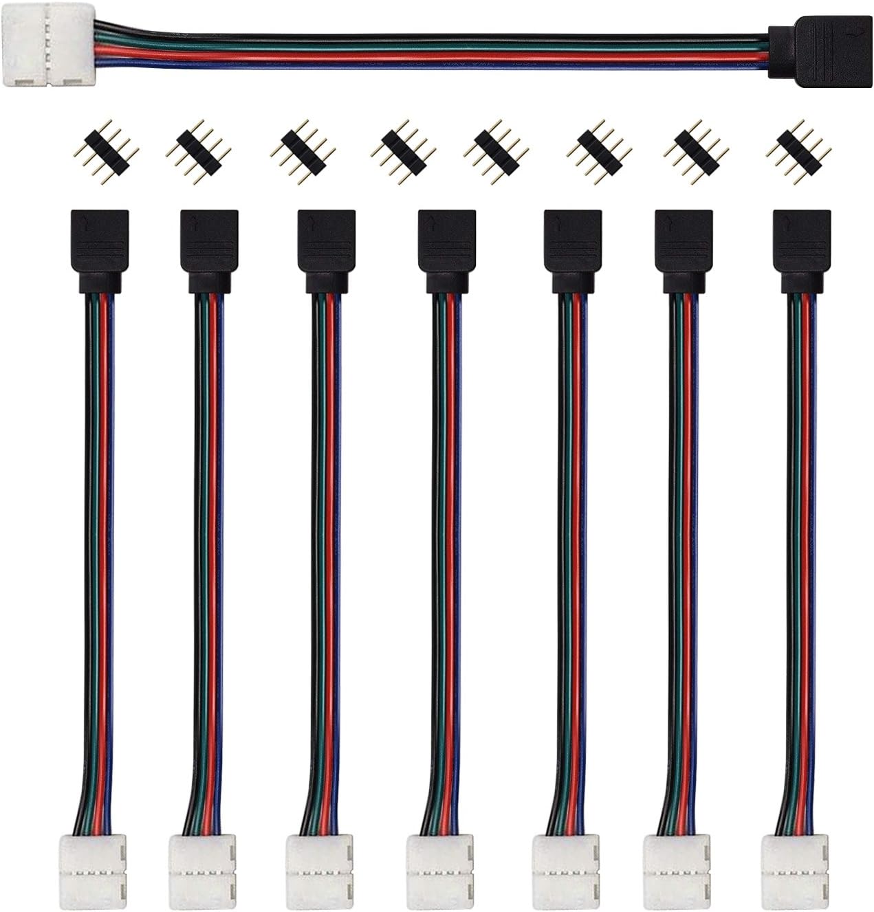 RGB LED Light Strip Connector 4 Pin Jumper 10mm to Power Adaptor to Controller Solderless for SMD5050 LED Lights 8/Pack