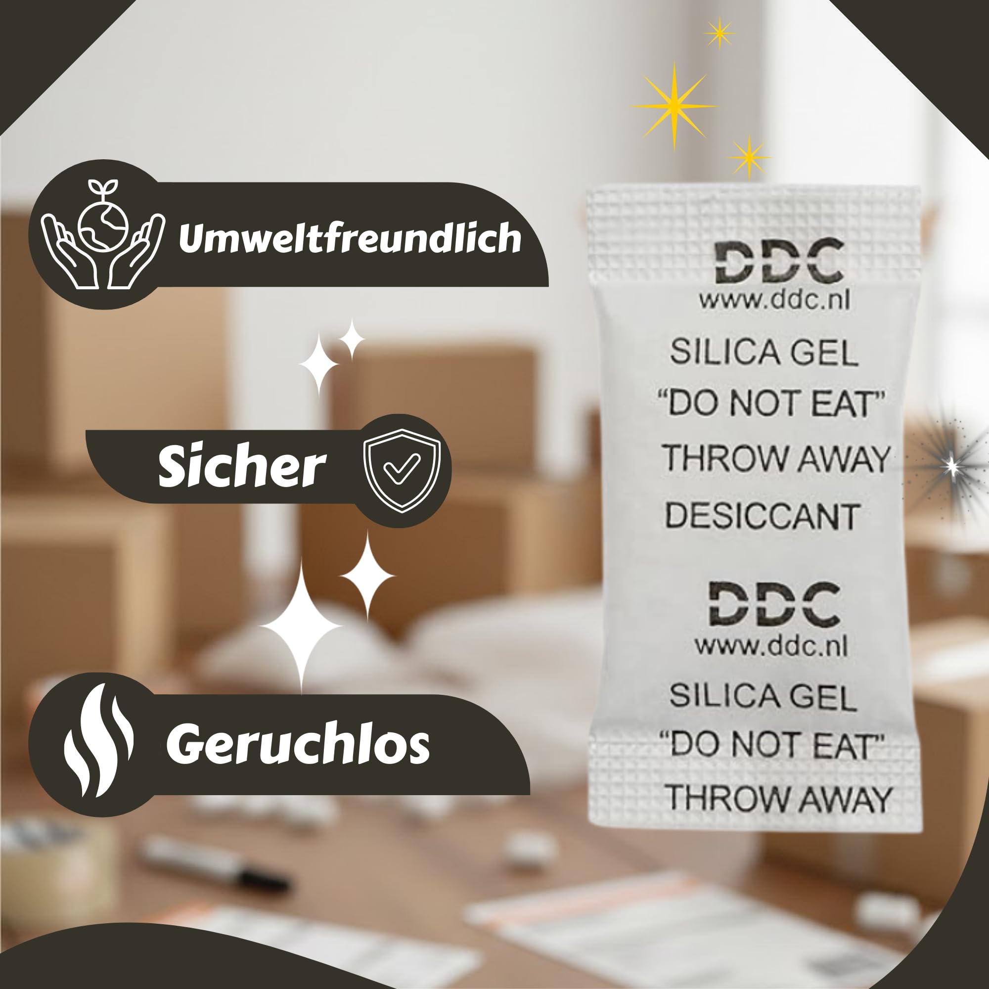 DDC Silica Gel Trockenmittel 1 g – Feuchtigkeitsabsorber Granulat für Elektronik & Aufbewahrungsboxen – 5x1000 Stk. Wiederverwendbares Silikat-Trockenmittel für Sammlerstücke & Waren