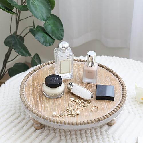 Miniatura 7 de SwallowLiving Bandeja redonda rústica de madera con borde de cuentas para decoración de cupcakes con acabado de madera para pasteles y artículos