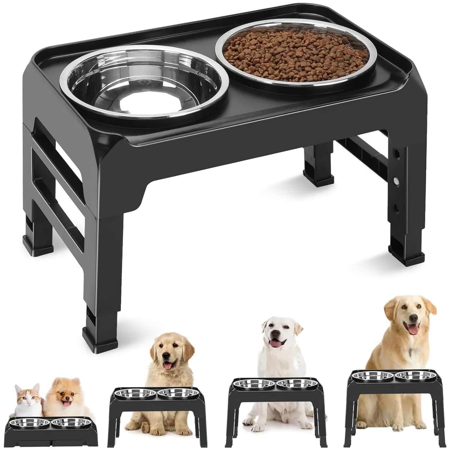 Comedero Antivoracidad Perro - Set de Cuenco Comer Elevado con Comida, 4 Alturas Ajustable, Comedero Perro Antivoracidad, para Perro Pequeño, Mediano y Grande