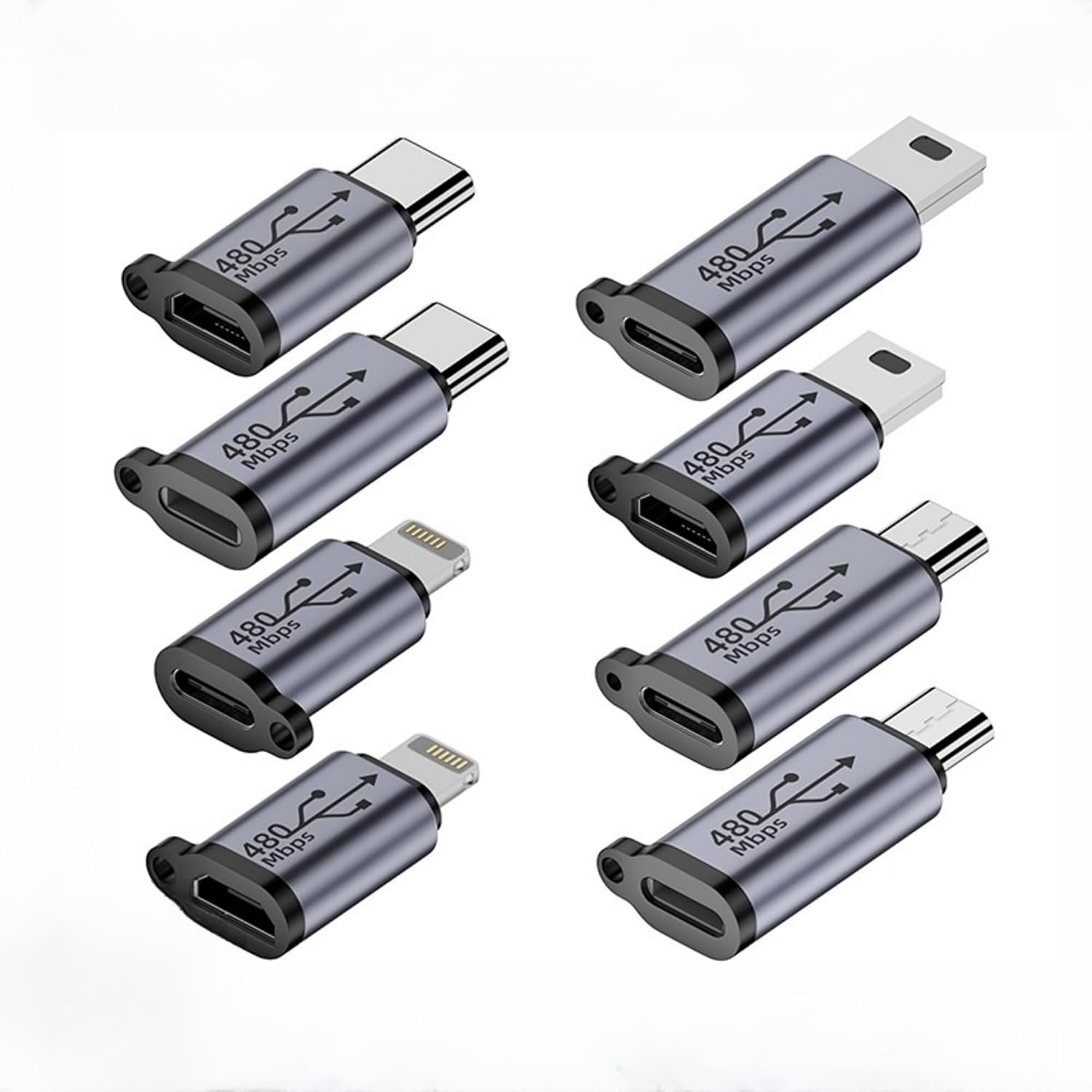 USB C/Micro USB to Mini USB Connector, USB C/Lightning to