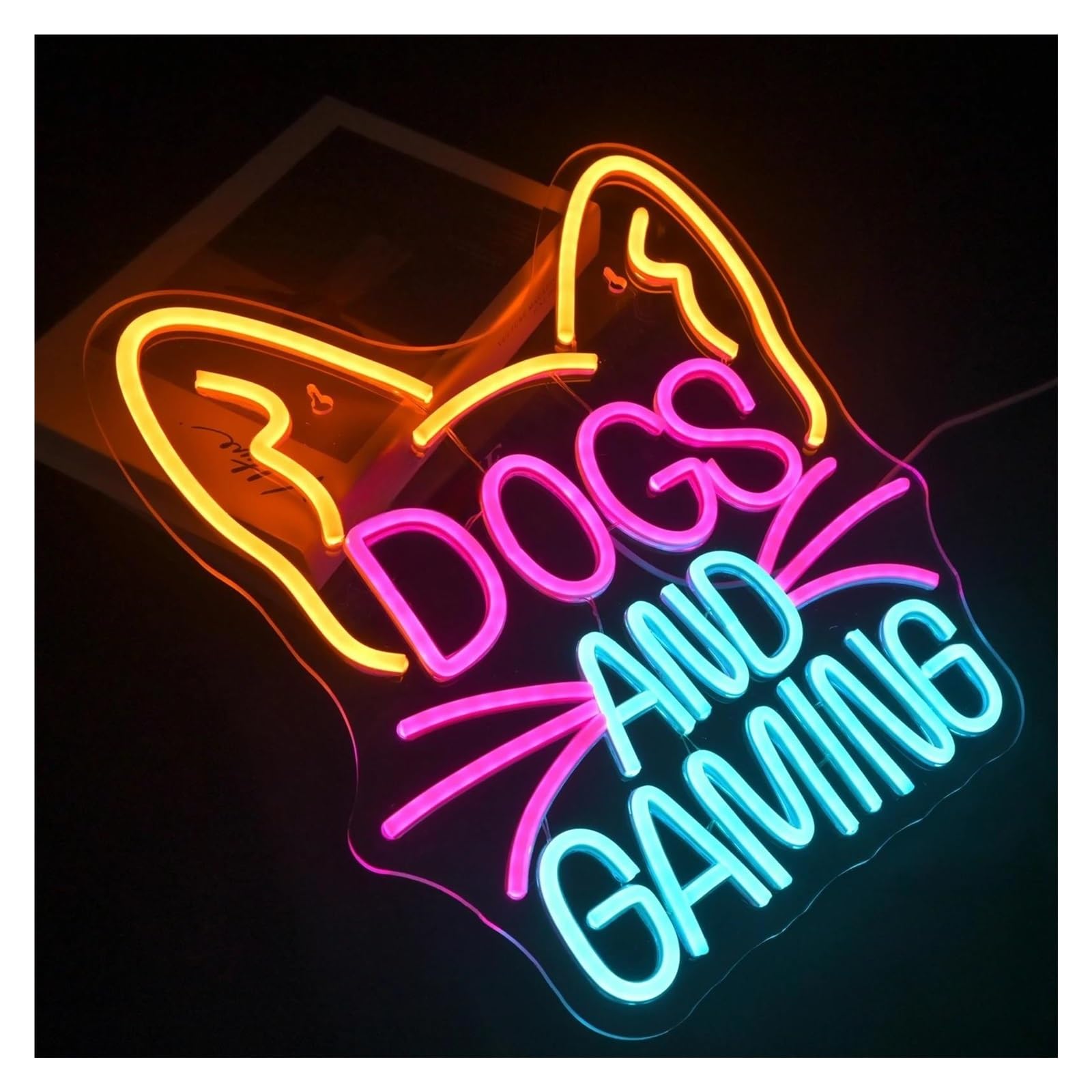 Wiszące neony artystyczne Dogs And Gaming Neonowe Światło LED Zasilane Przez USB Do Sklepu Z Artykułami Dla Zwierząt Sklep Pokój Gier Sypialnia Salon Dekoracja Ścienna 32cmx36.5cm