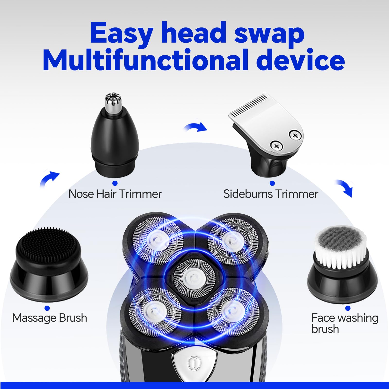 5-in-1 Bald Head Shaver, Waterproof Cordless Electric Grooming Kit