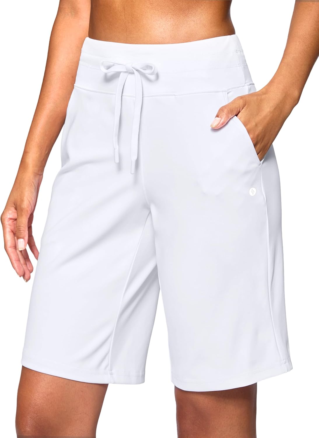 SANTINY Women’s Bermuda Long Shorts with Pockets High Waisted Athletic Knee Length Shorts for Walking Casual Workout