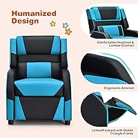 Vista 7 de Giantex Silla reclinable para niños, silla reclinable para juegos con reposapiés, reposacabezas y soporte lumbar, silla ergonómica de cuero para Azul