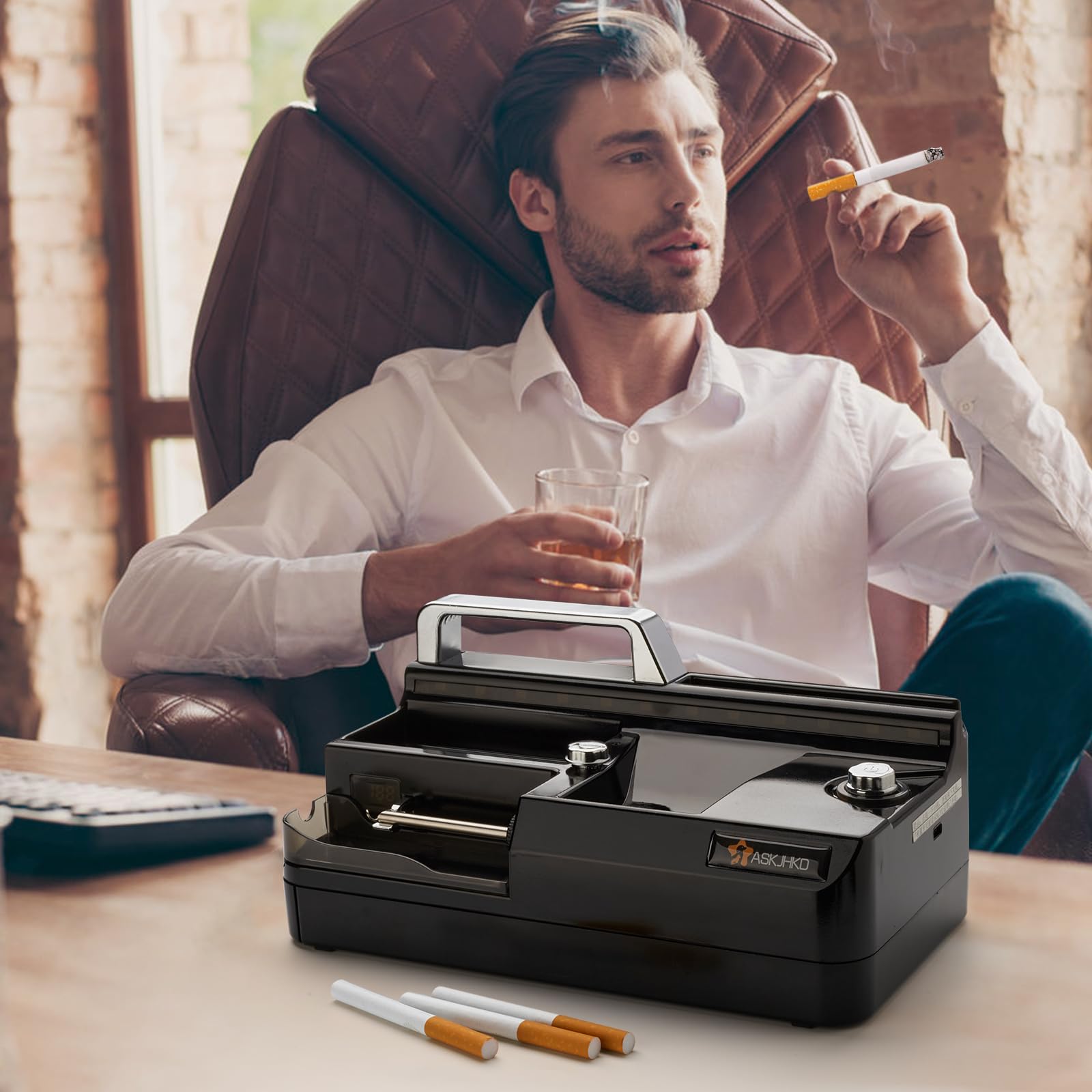 Macchina elettrica di rotolamento della sigaretta, caricatore automatico dei coni, mini macchina di riempimento dei coni pre laminati portatile, rullo automatico, 312A nero