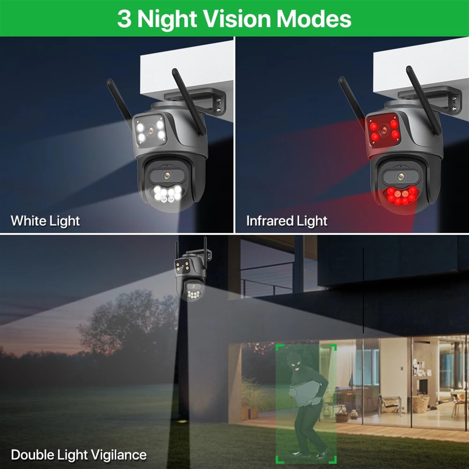 cámara de seguridad gran angular, Cámara PTZ con Wifi de doble lente 4K 8MP HD for exteriores, cámara IP de 4MP, seguimiento automático, protección de seguridad, vigilancia CCTV P2P con diseño de ampl
