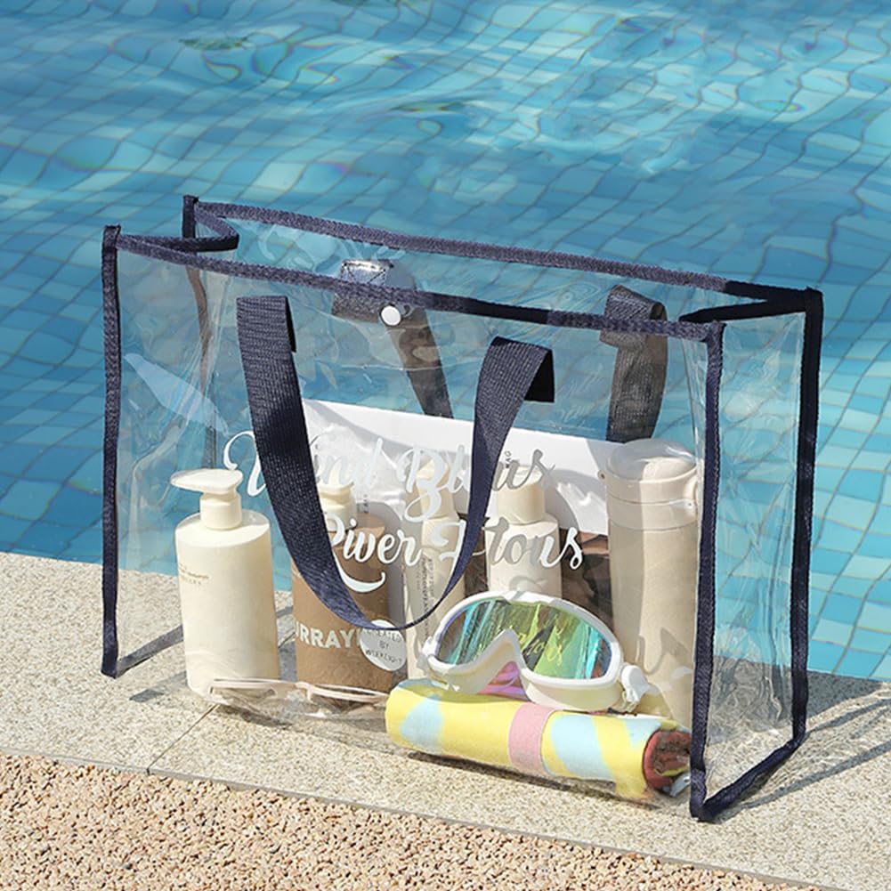 Grand sac de plage pour femme, sac de plage d'été imperméable en PVC, sac fourre-tout transparent, trousse de toilette transparente, sac à bandoulière portable en plein air pour vacances,