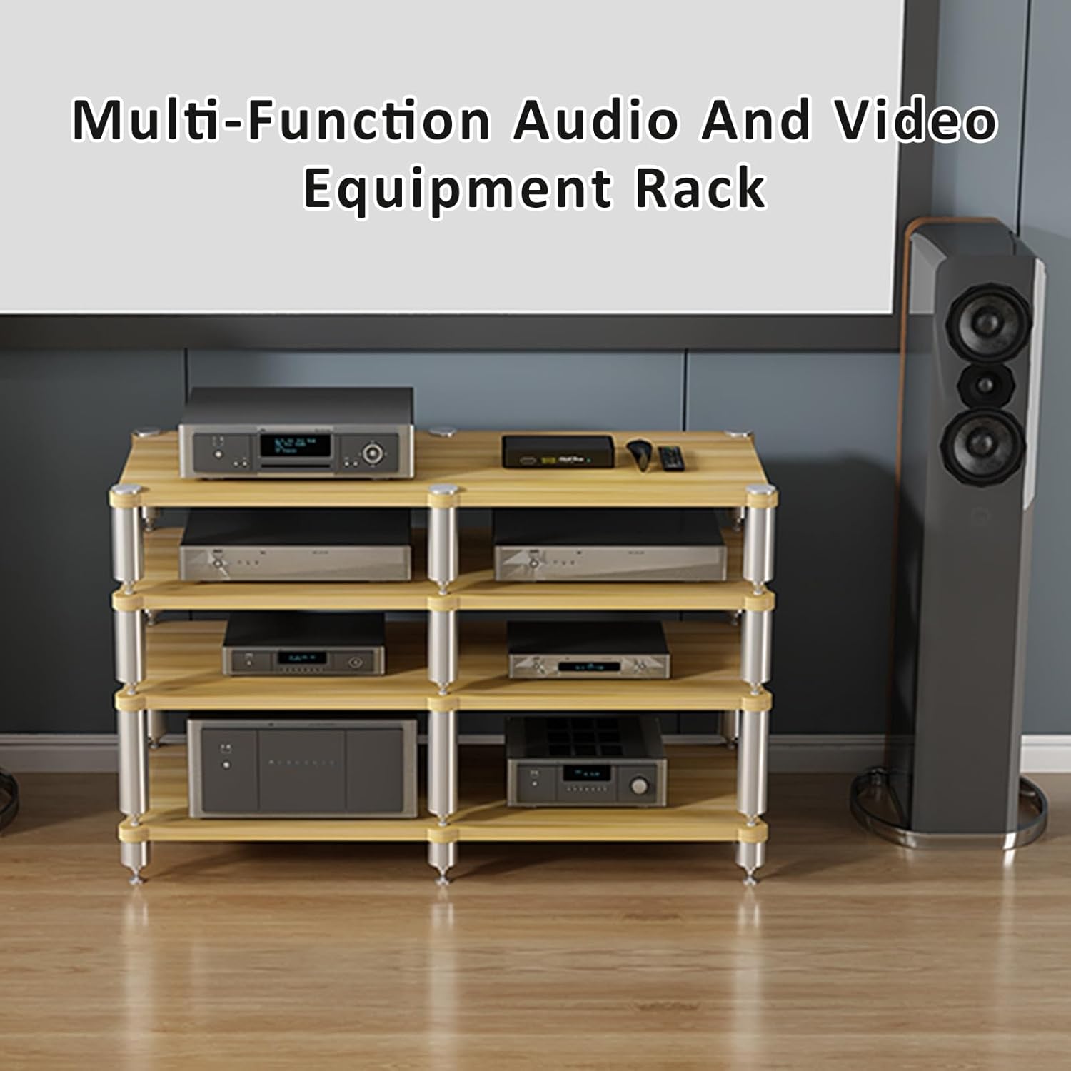 Stereo Rack,Media Storage Cabinet,2/3/4-Tier AV Media Stand Corner Shelf,Audio Rack Tower,Movable Audio Rack Tower Player Stand,Storage for Entertainment Stereo Component,Video Game Console Stand(Dark