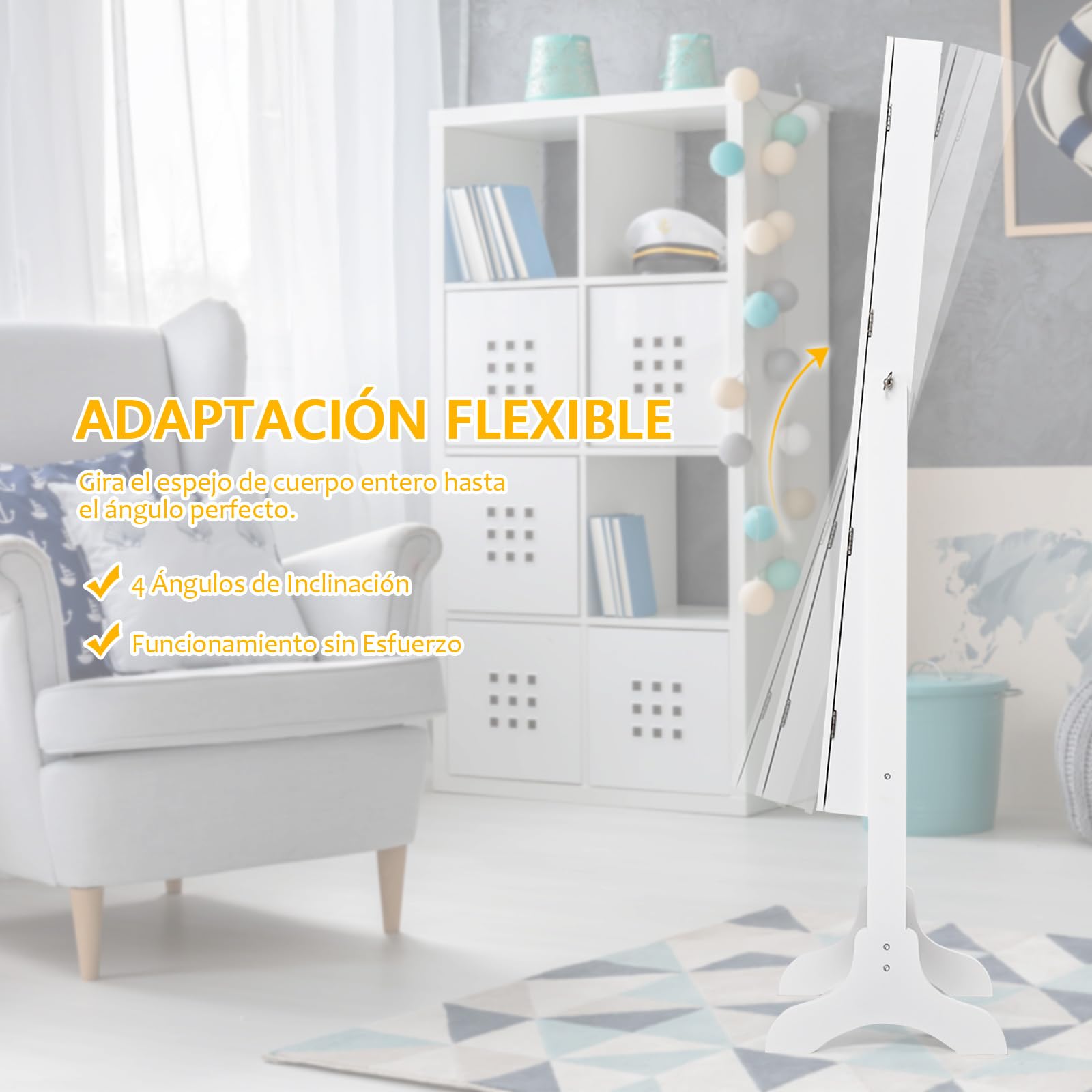 RELAX4LIFE Armario para Joyas con Patas, Joyero con Espejo de Cuerpo Entero Ajustables en 4 Ángulos, Organizador de Joyas con Puerta Magnética para Pendientes, Collares y Anillos (Blanco)