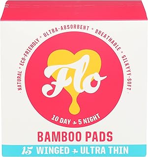 FLO - Organic Bamboo Pads, Day & Night Combo Pack, Feminine Care, Organic Menstrual Products, Biodegradable, Plant-Based, Plastic-Free, Sanitary Napkins for Women, Black-Owned, Compostable,15-Count