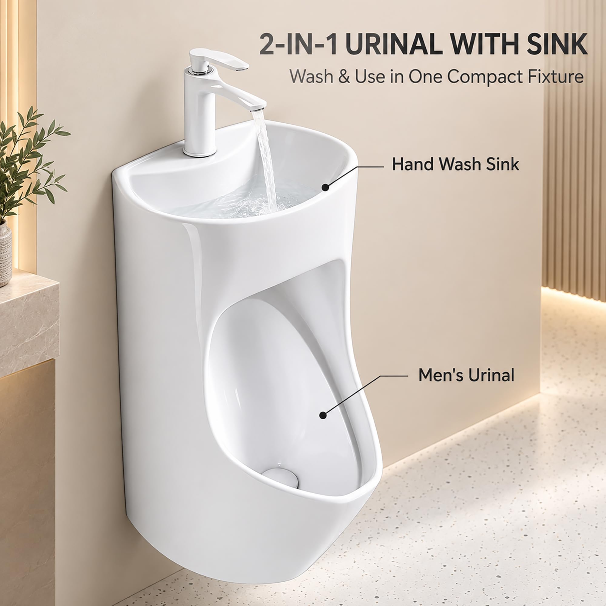 Orinatoio in Ceramica con Lavabo per Uomo, Modello a Parete 2 in 1