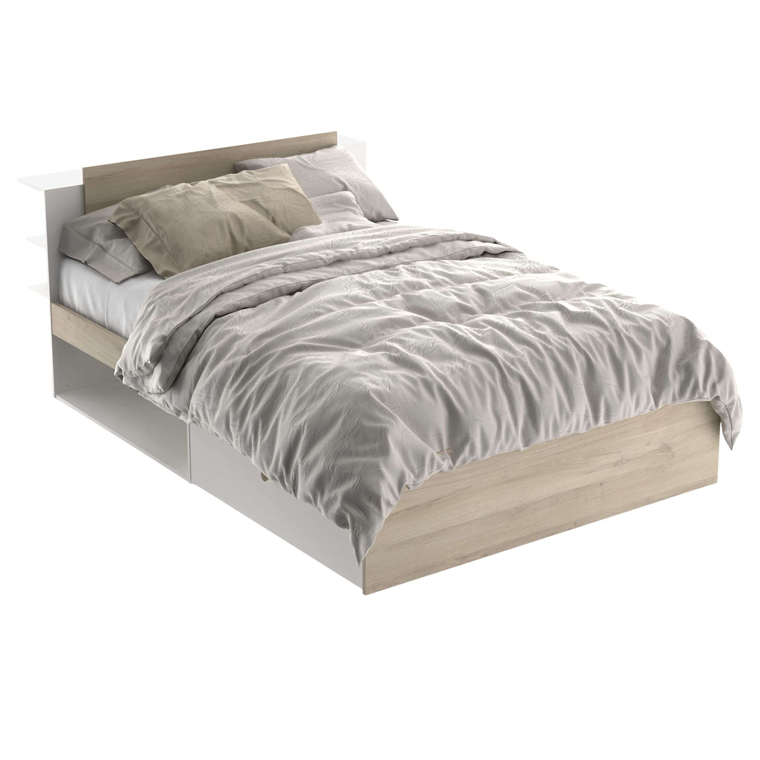 Miroytengo Dormitorio Principal Completo Izzy Color Blanco Mate y Roble Kronberg (Cama+cómoda+mesitas)