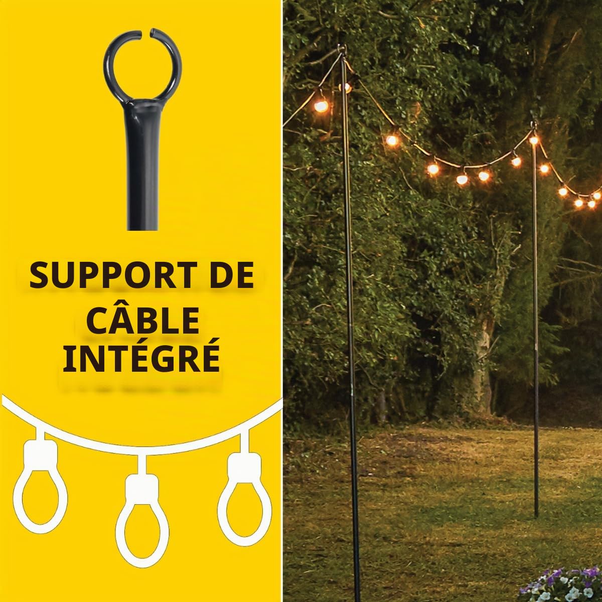 Poteaux de guirlande Festive Lights 1,5 m ou 2,4 m en acier métallique robuste pour lumières décoratives