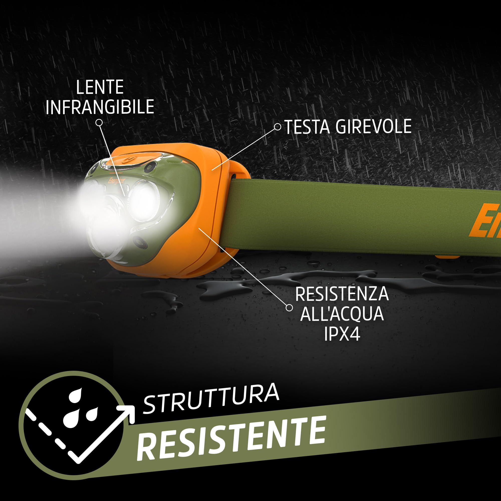 Energizer Torcia Frontale LED 260 Lumen, Impermeabile, 7 Modalità