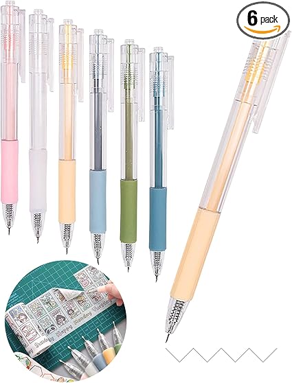 Knife Pen Craft Cutting Tools - Precision Paper Cutter Pen with Refillable Tungsten Steel Cutter Head Refill, 6 PACK
