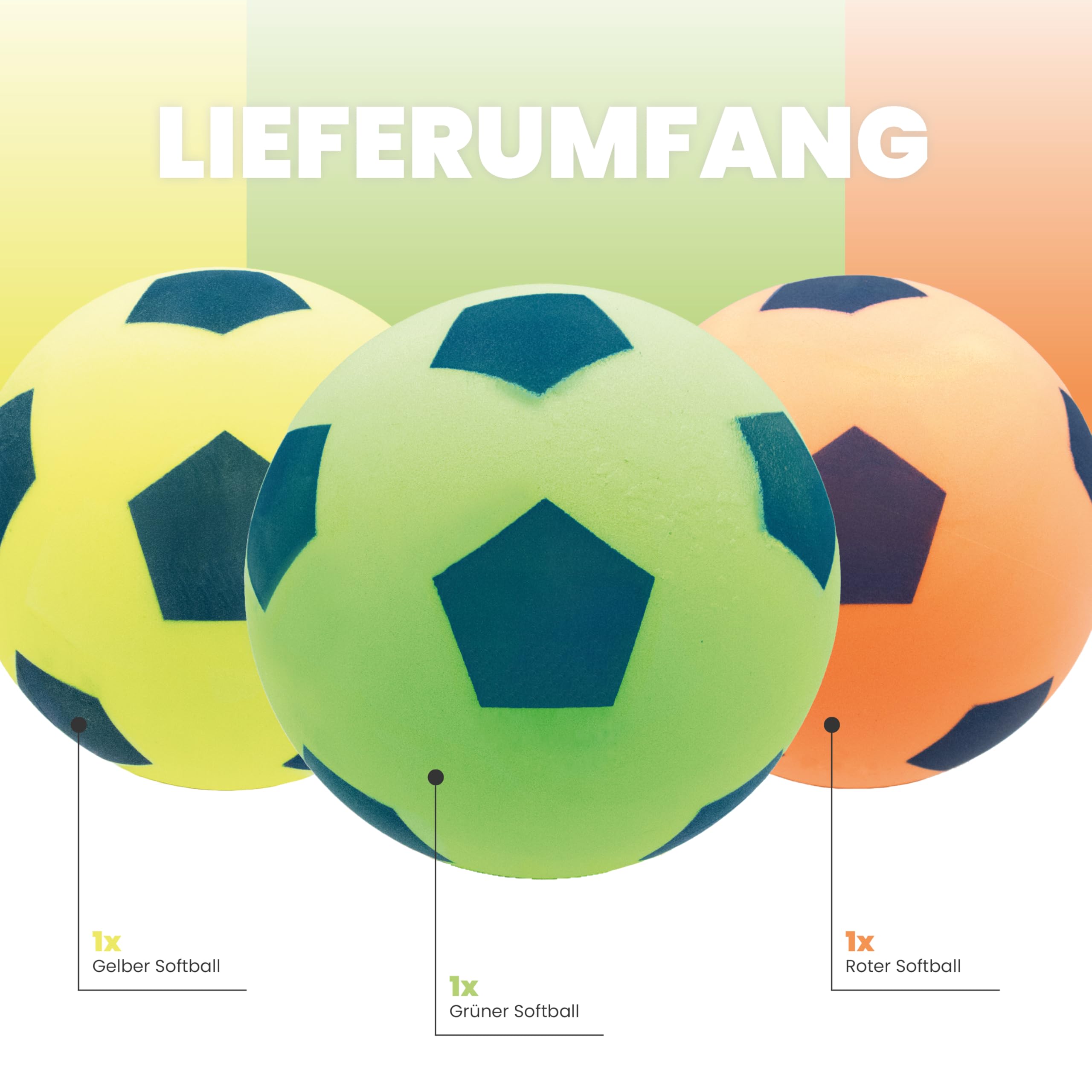 Kyto 3X weicher Ball Softball 12 oder 20 cm Gelb, Rot, Blau Schaumstoffball Kinder Soft Fußball