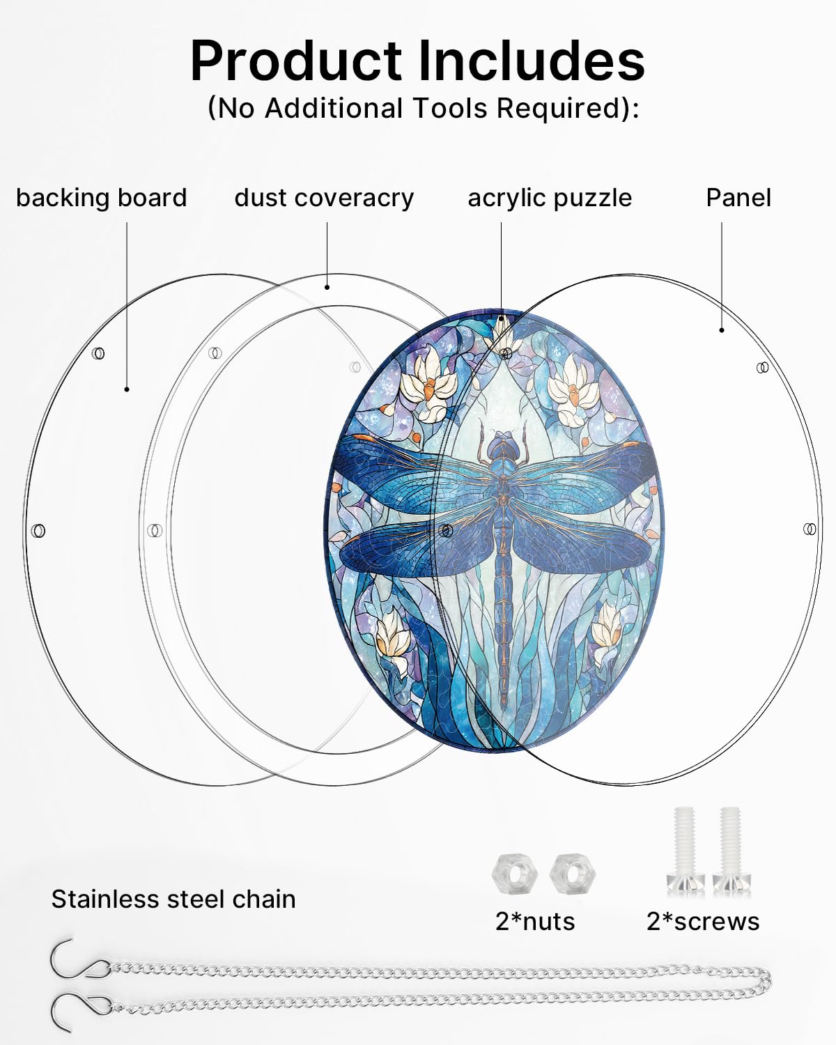 Acrylic Puzzle for Adult, Colorful Moonlit Dragonfly Sun Catchers Window Hanging Panel 83 Pieces Puzzle SunCatchers for Home Decor Birthday Women Men Mom 7.36 in — view 6